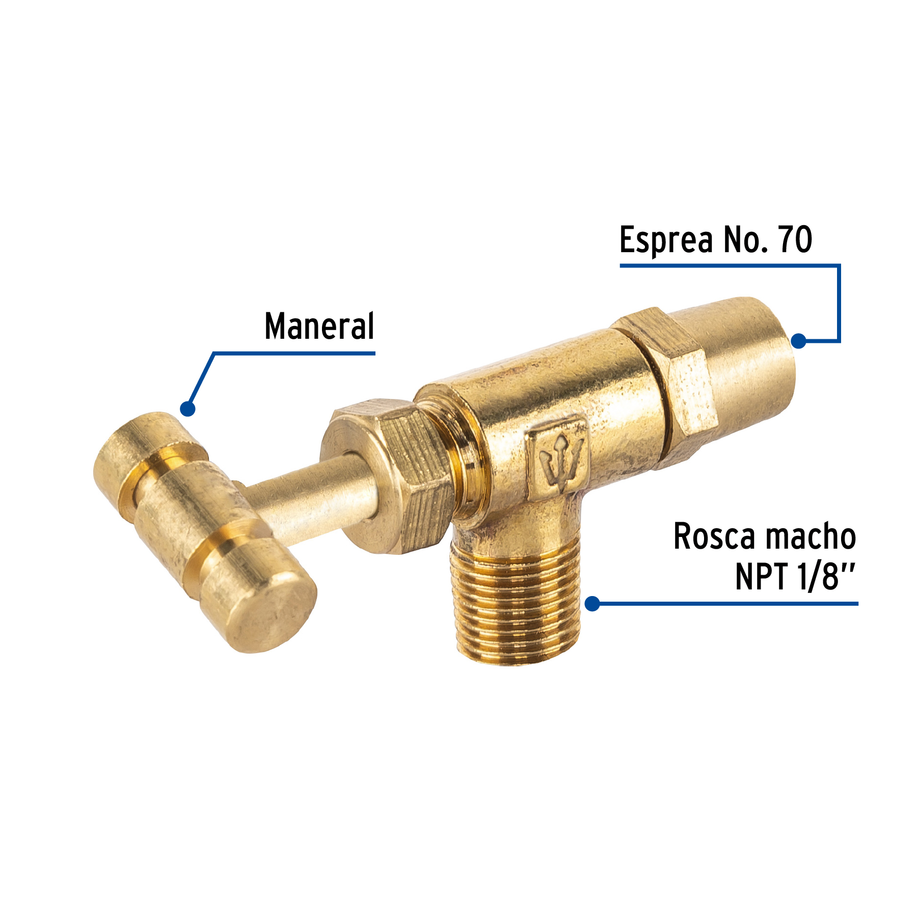 Válvula horizontal con maneral 1/8" para gas LP