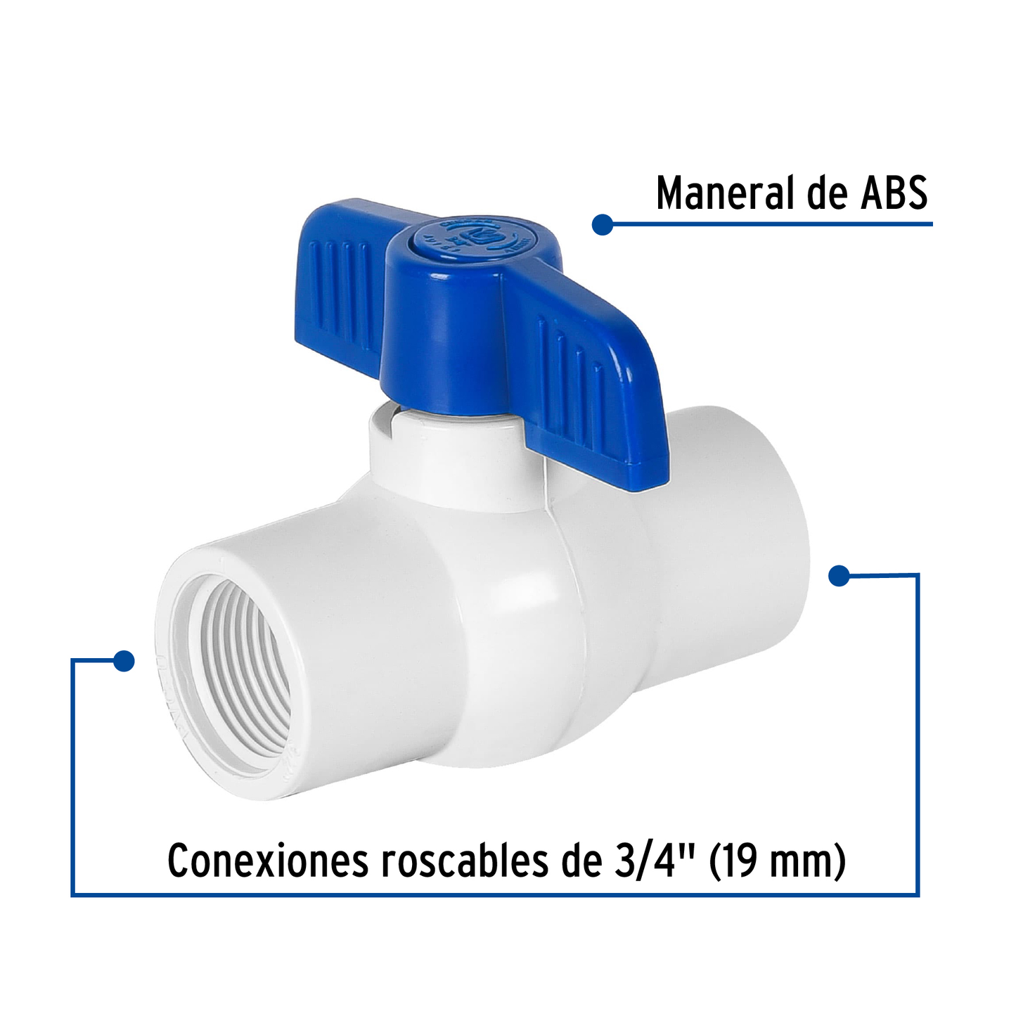 Válvula esfera de pvc, 3/4", roscable