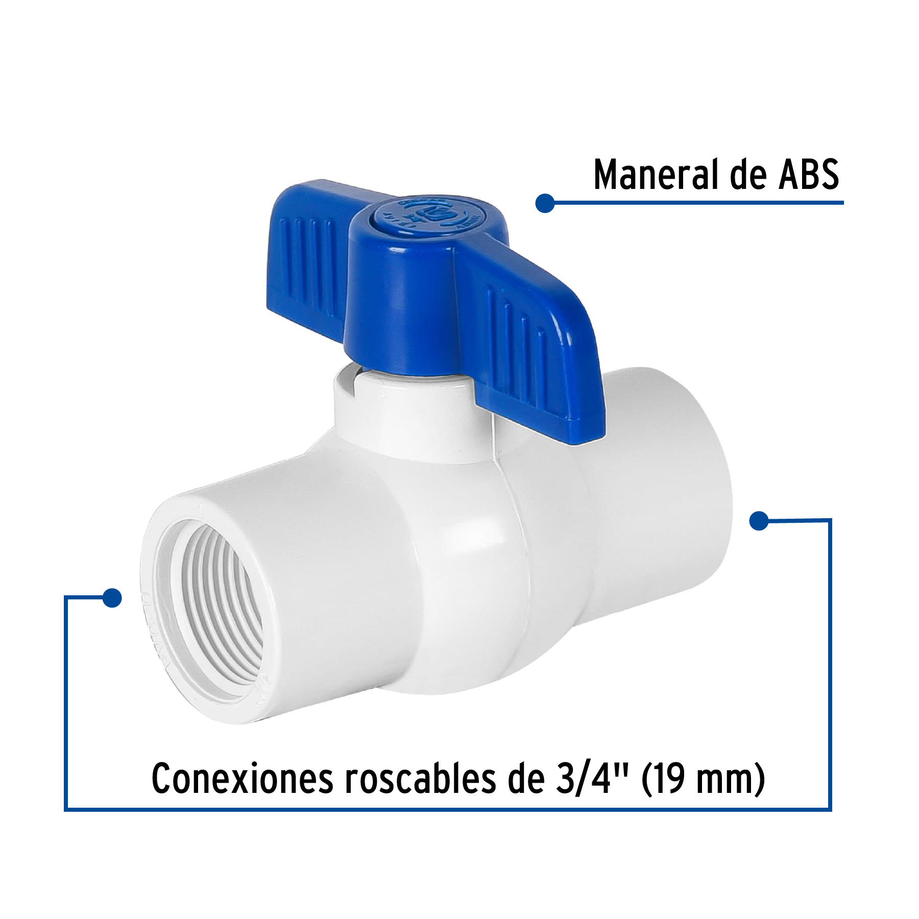 Válvula esfera de pvc, 3/4", roscable