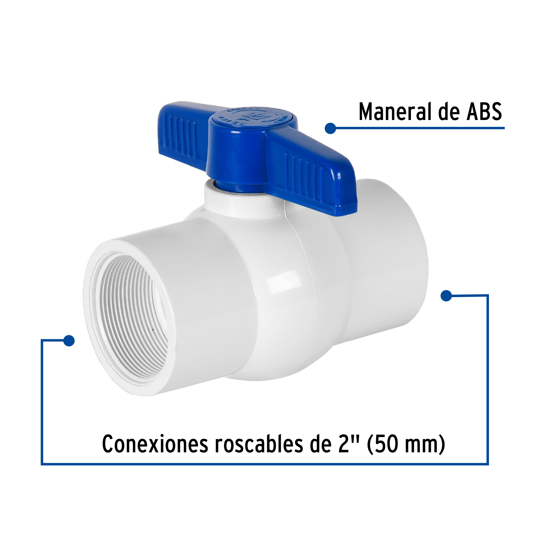 Válvula esfera de pvc, 2", roscable