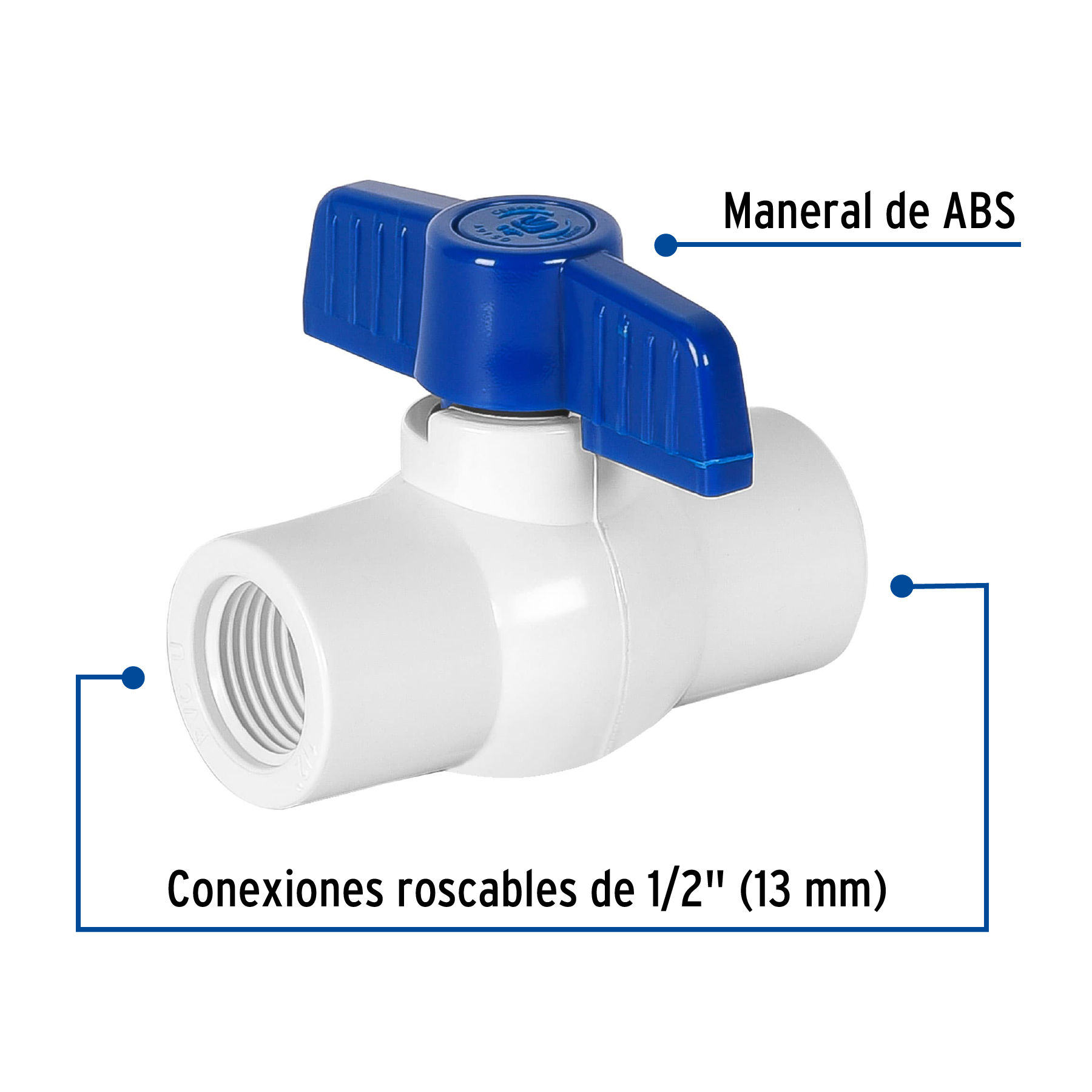 Válvula esfera de pvc, 1/2", roscable