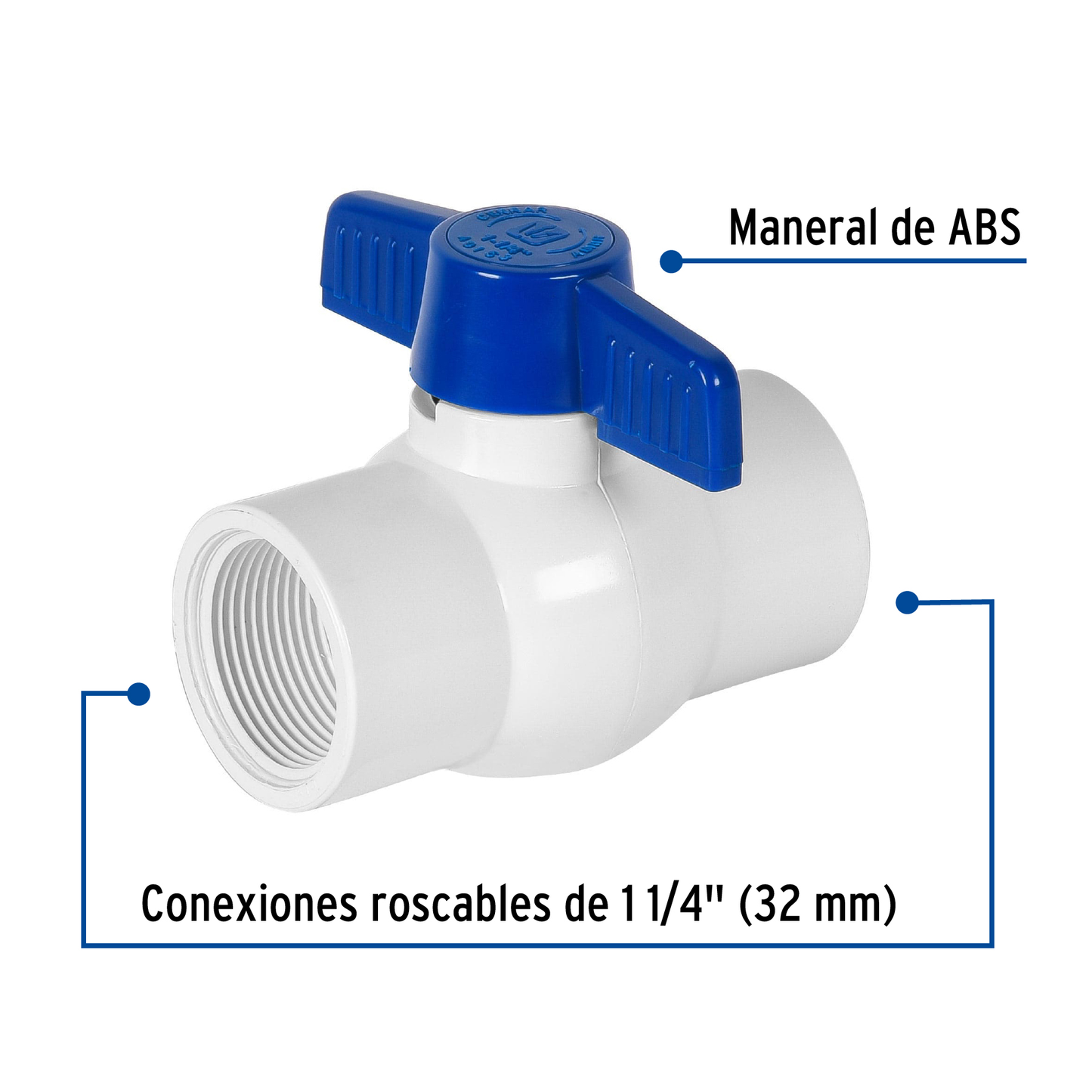 Válvula esfera de pvc, 1-1/4", roscable