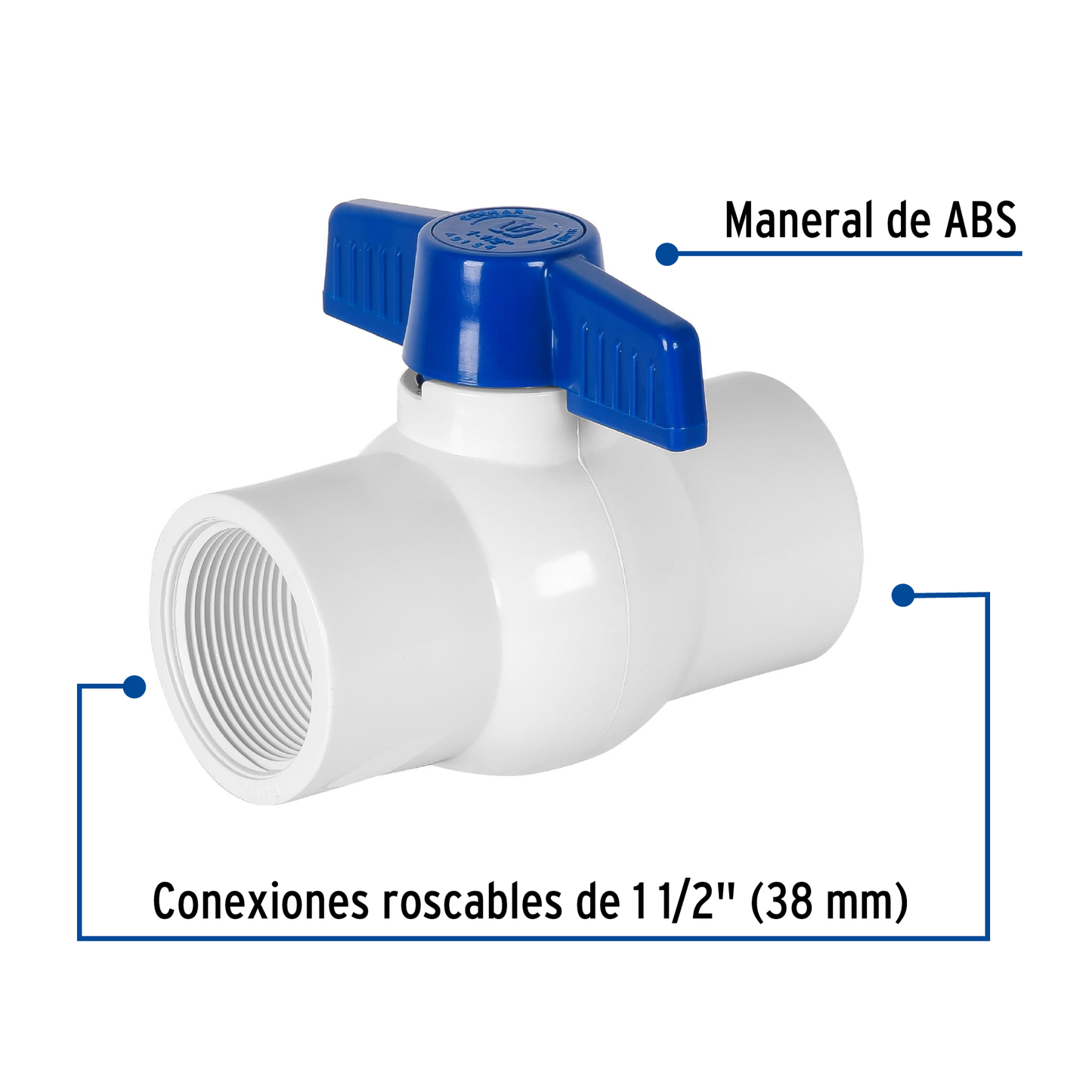 Válvula esfera de pvc, 1-1/2", roscable