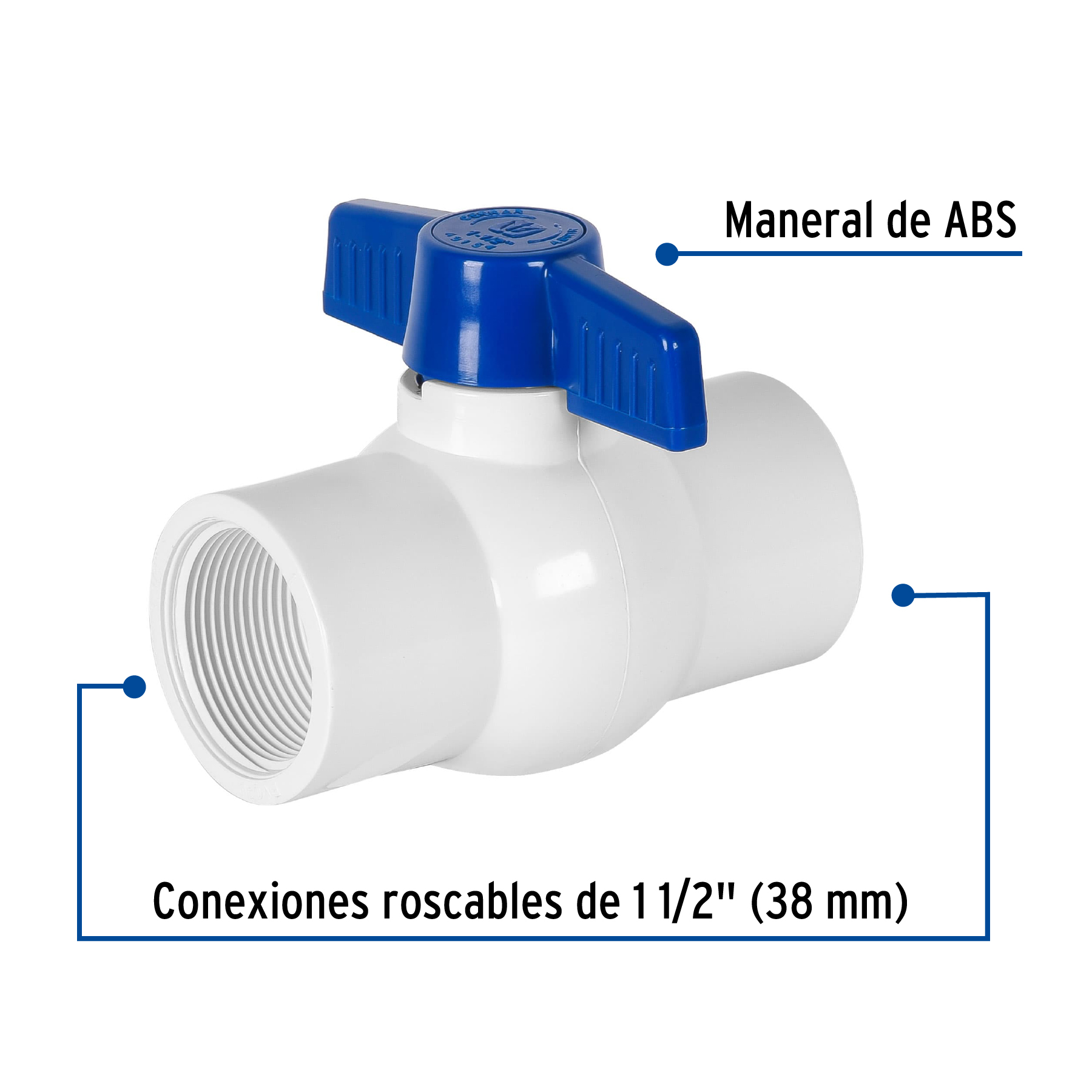 Válvula esfera de pvc, 1-1/2", roscable