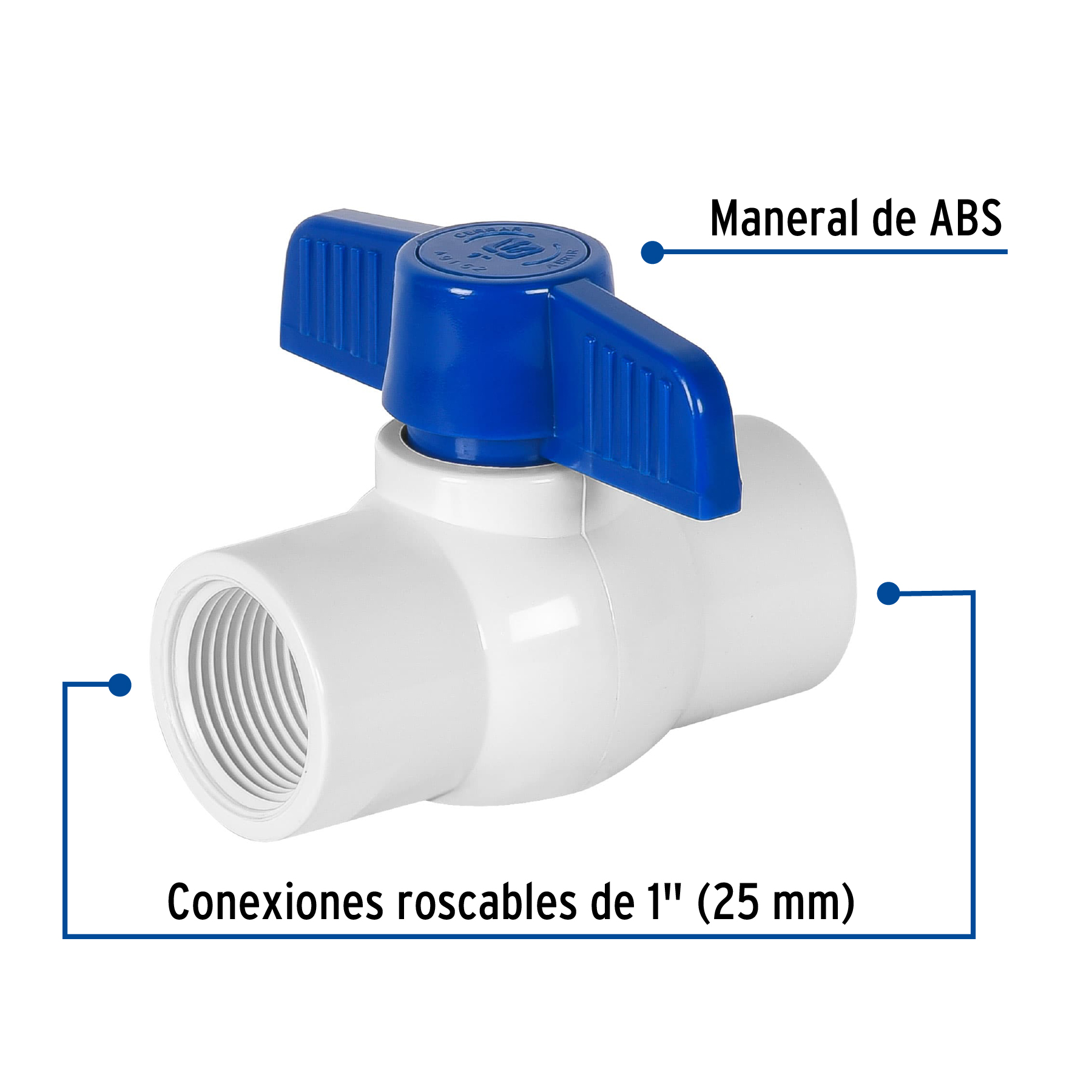 Válvula esfera de pvc, 1", roscable