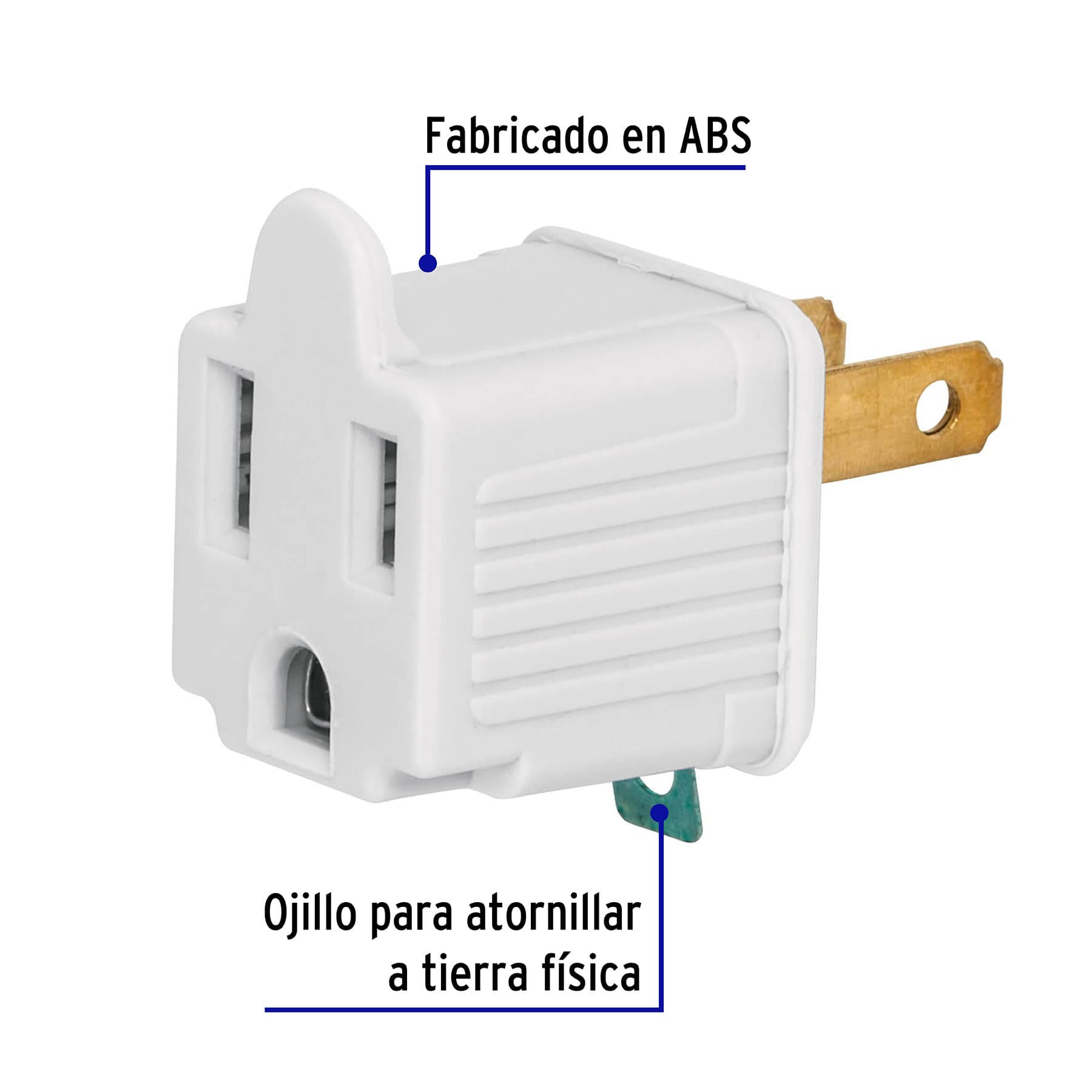 Adaptador 3 a 2 blanco, Volteck, 2 piezas