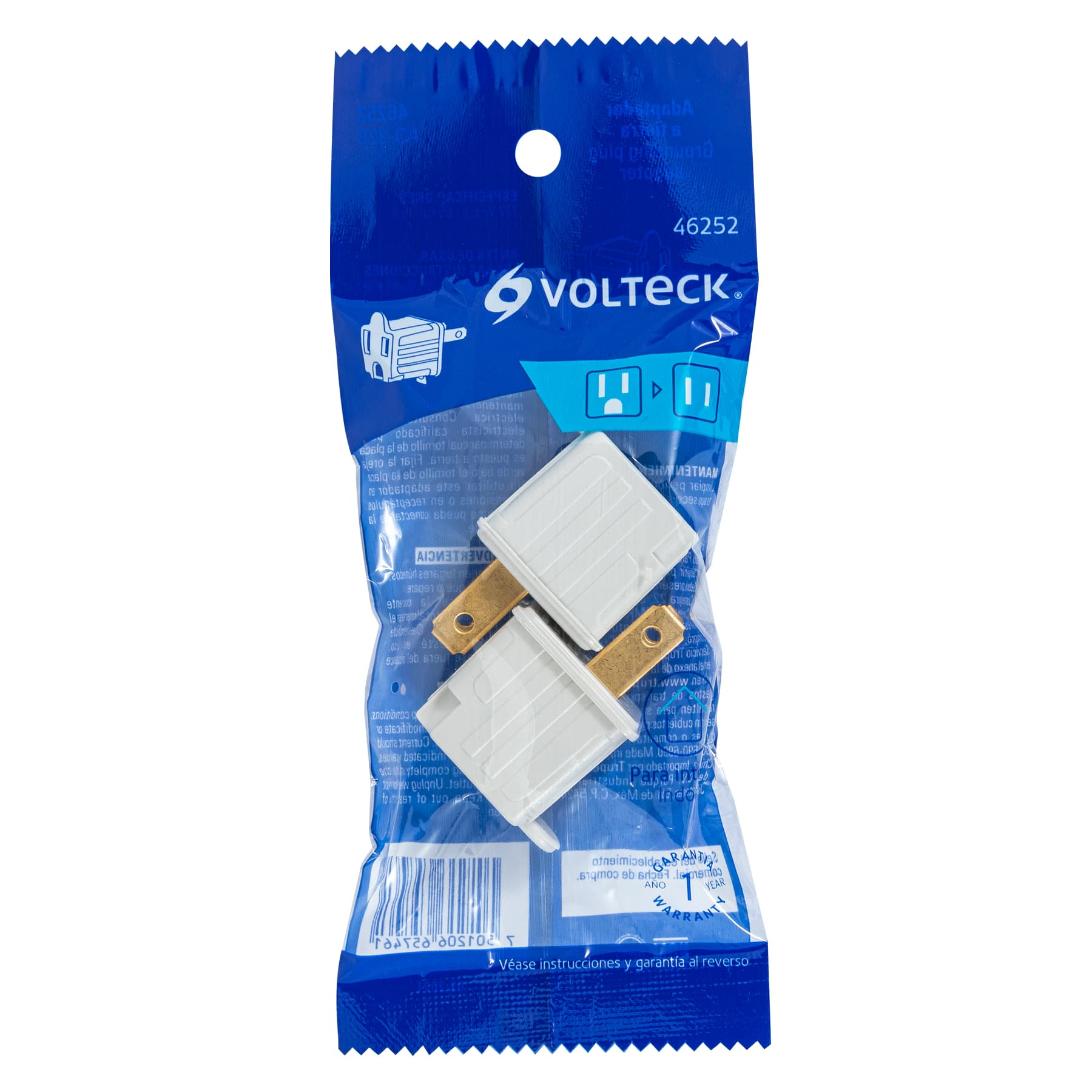Adaptador 3 a 2 blanco, Volteck, 2 piezas