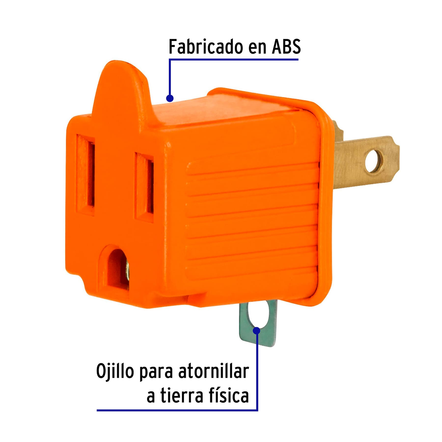 Adaptador 3 a 2 naranja, Volteck, 2 piezas