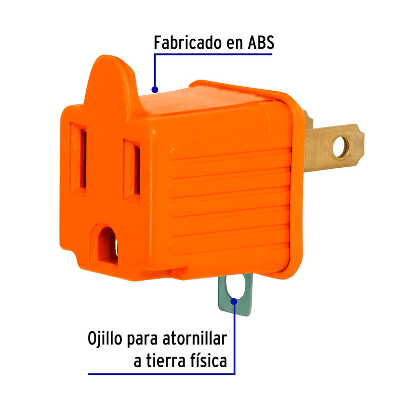 Adaptador 3 a 2 naranja, Volteck, 2 piezas