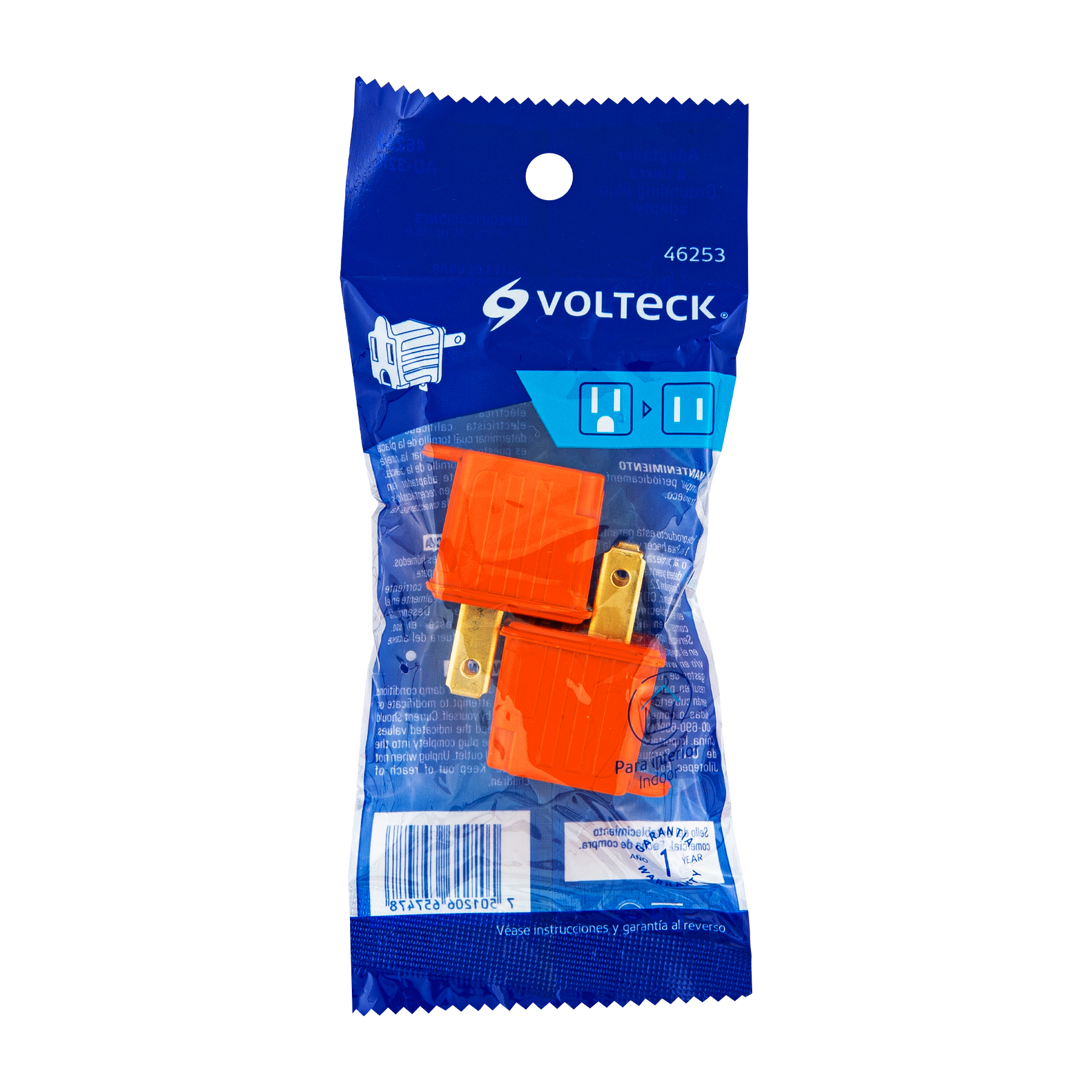 Adaptador 3 a 2 naranja, Volteck, 2 piezas