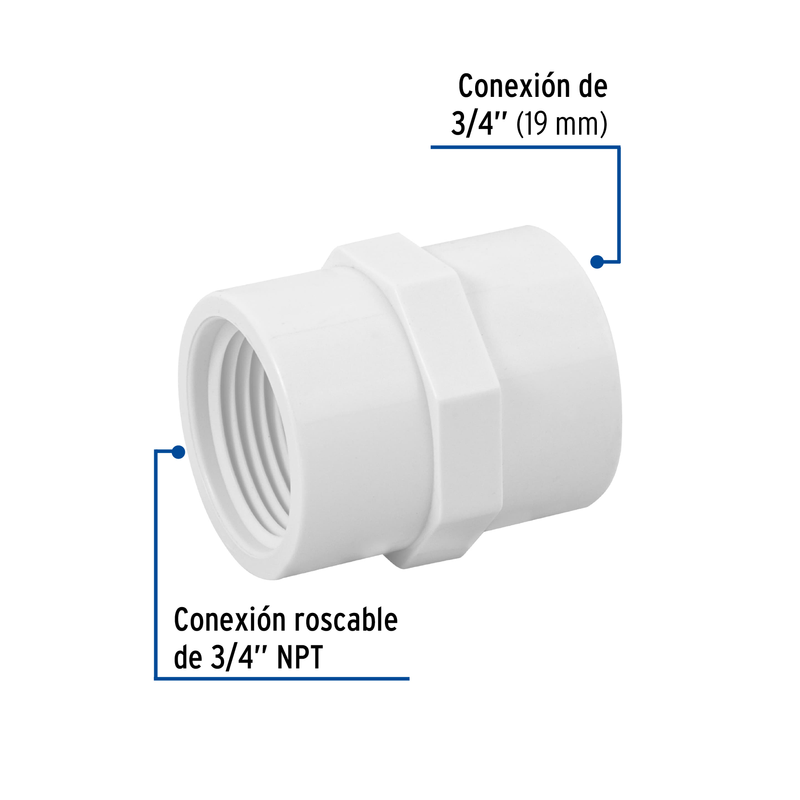 Adaptador hembra de PVC 3/4"