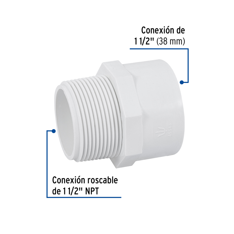 Adaptador macho de PVC de 1-1/2", FOSET