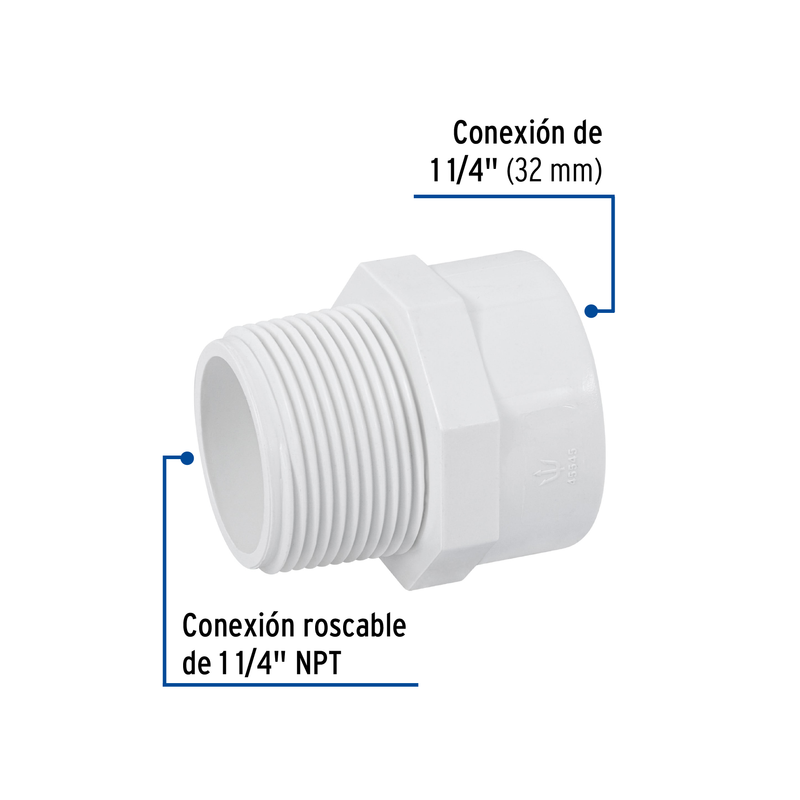 Adaptador macho de PVC de 1-1/4", FOSET