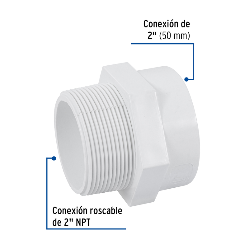 Adaptador macho de PVC de 2", FOSET