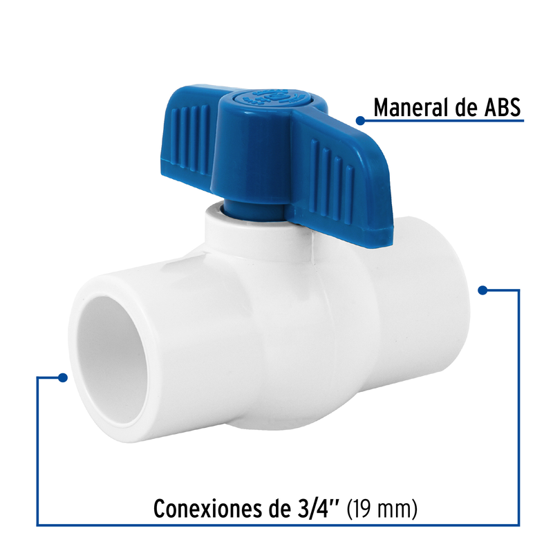 Válvula de esfera de pvc, de 3/4", para cementar