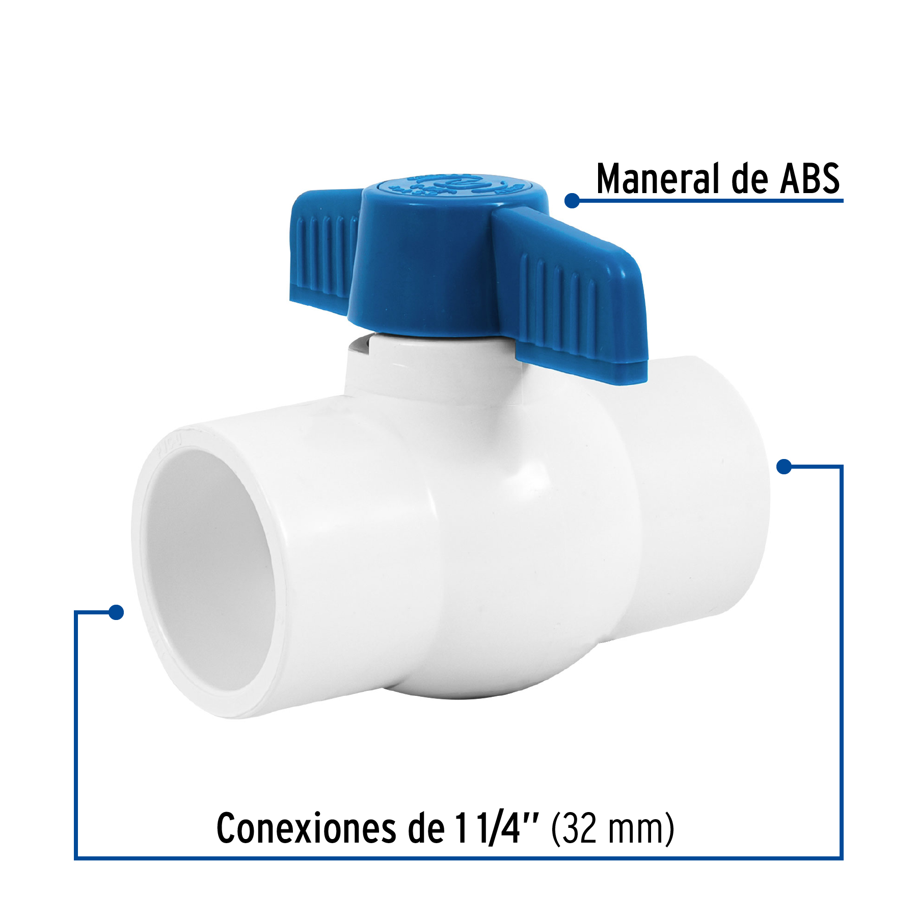 Válvula de esfera de pvc, de 1 1/4", para cementar