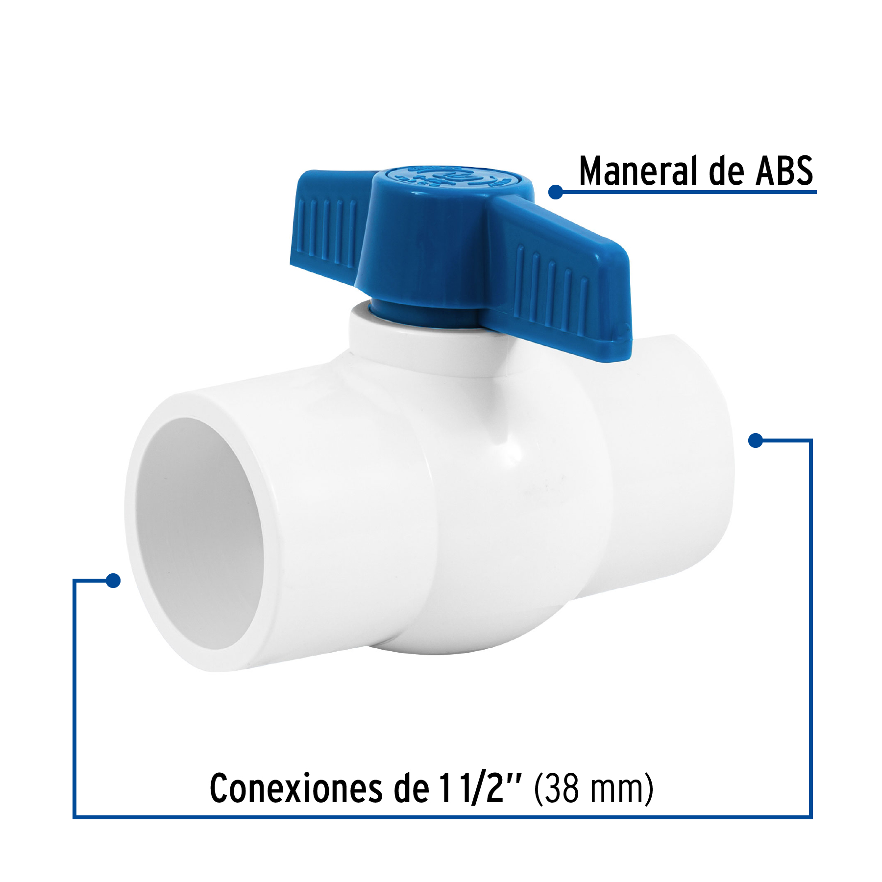 Válvula de esfera de pvc, de 1 1/2", para cementar