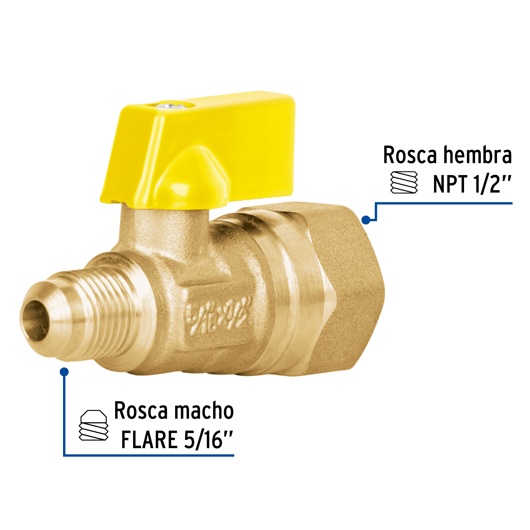 Válvula de control para gas de latón,  5/16" x 1/2"
