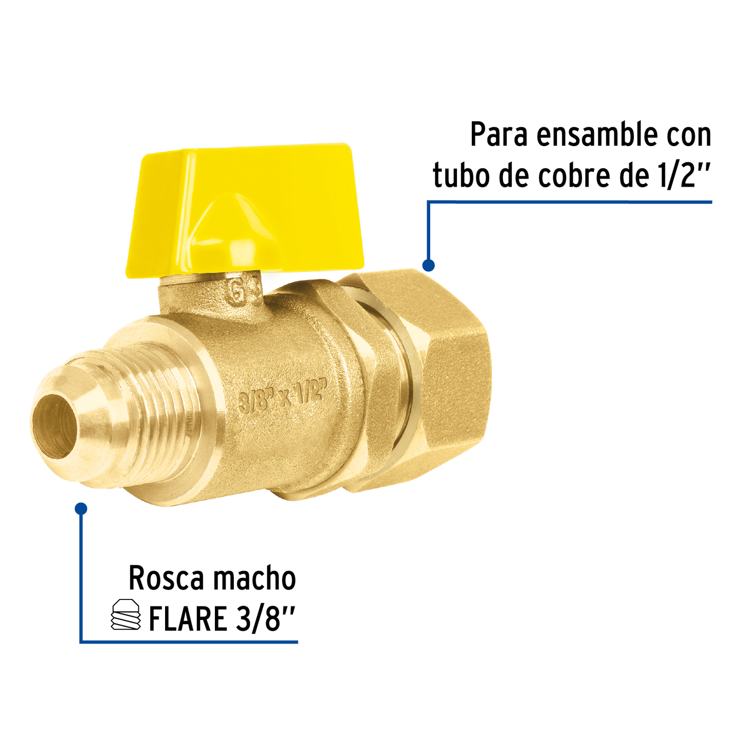 Valvula de control para gas de latón con barrilito