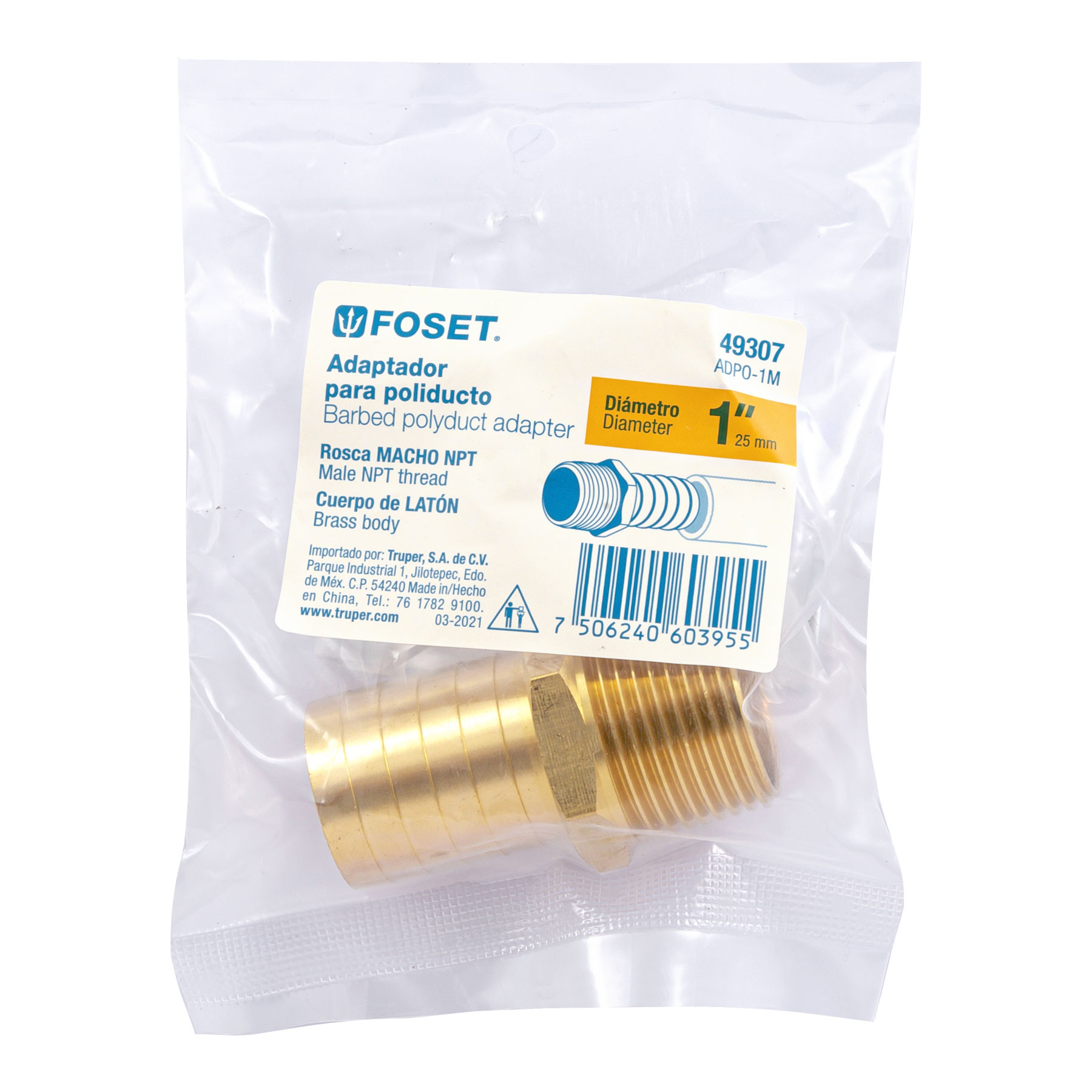 Adaptador para poliducto, 1", macho