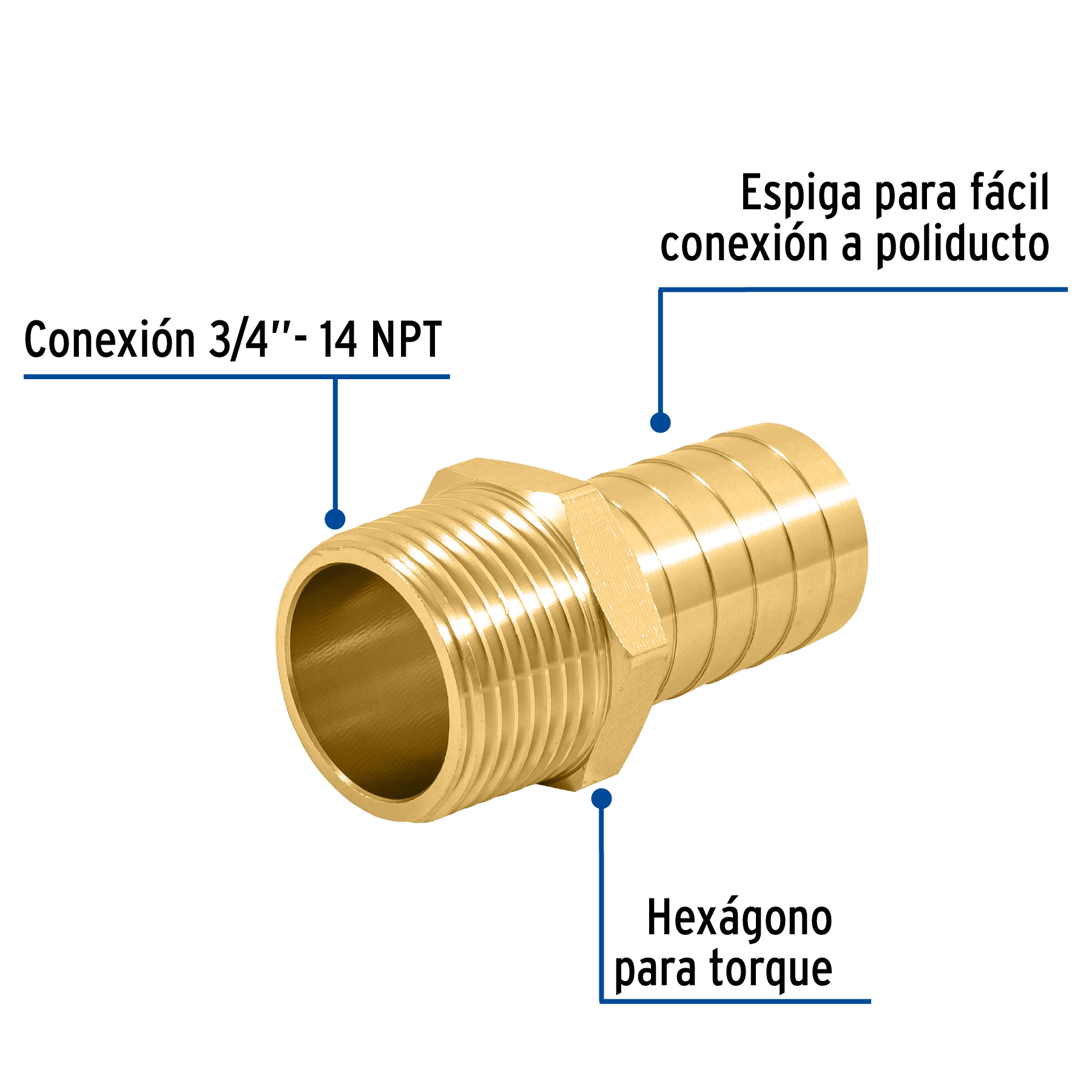 Adaptador para poliducto, 3/4", macho