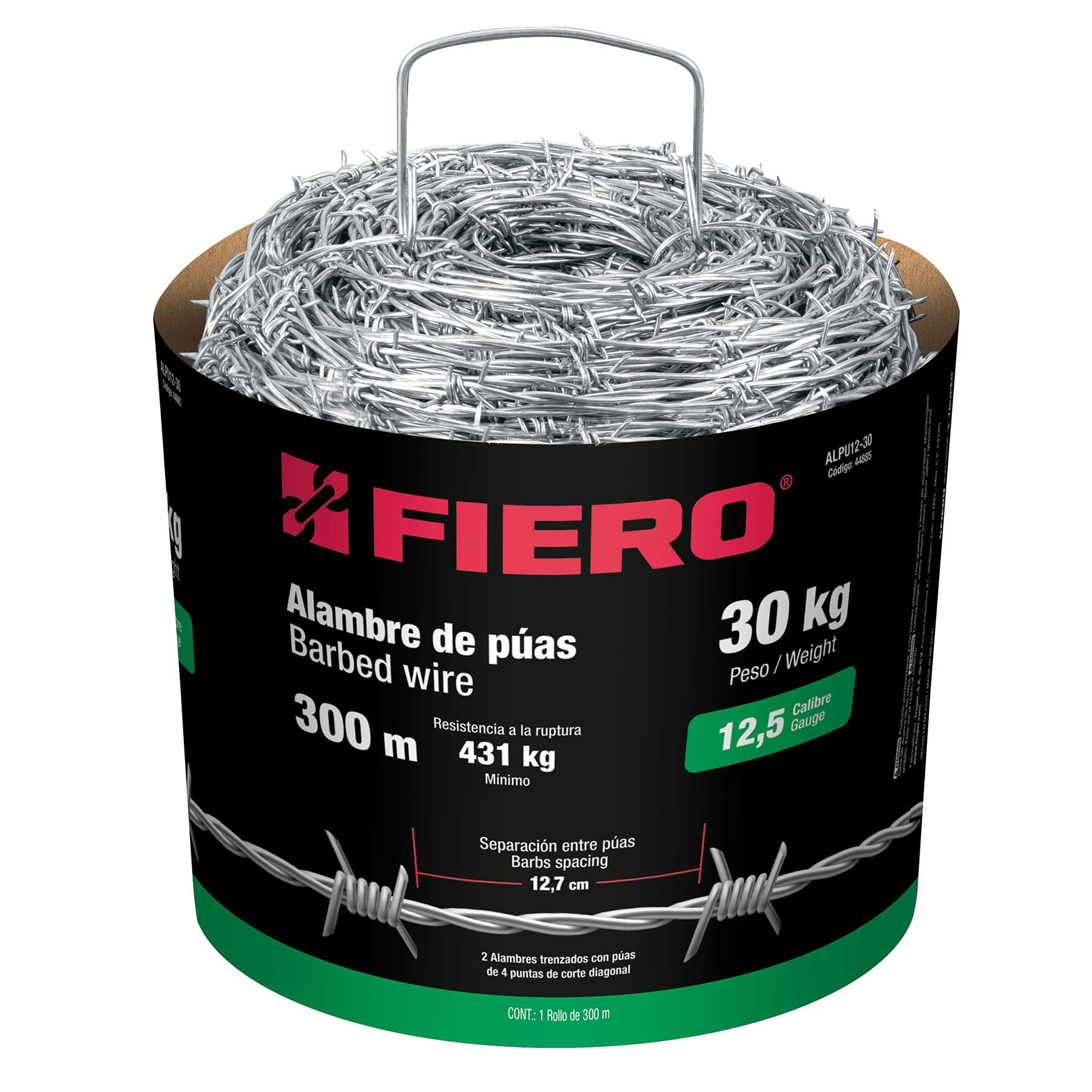 Alambre de púas, calibre 12.5, rollo de 30 Kg.