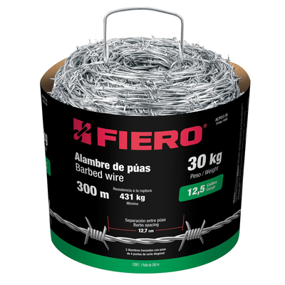 Alambre de púas, calibre 12.5, rollo de 30 Kg.