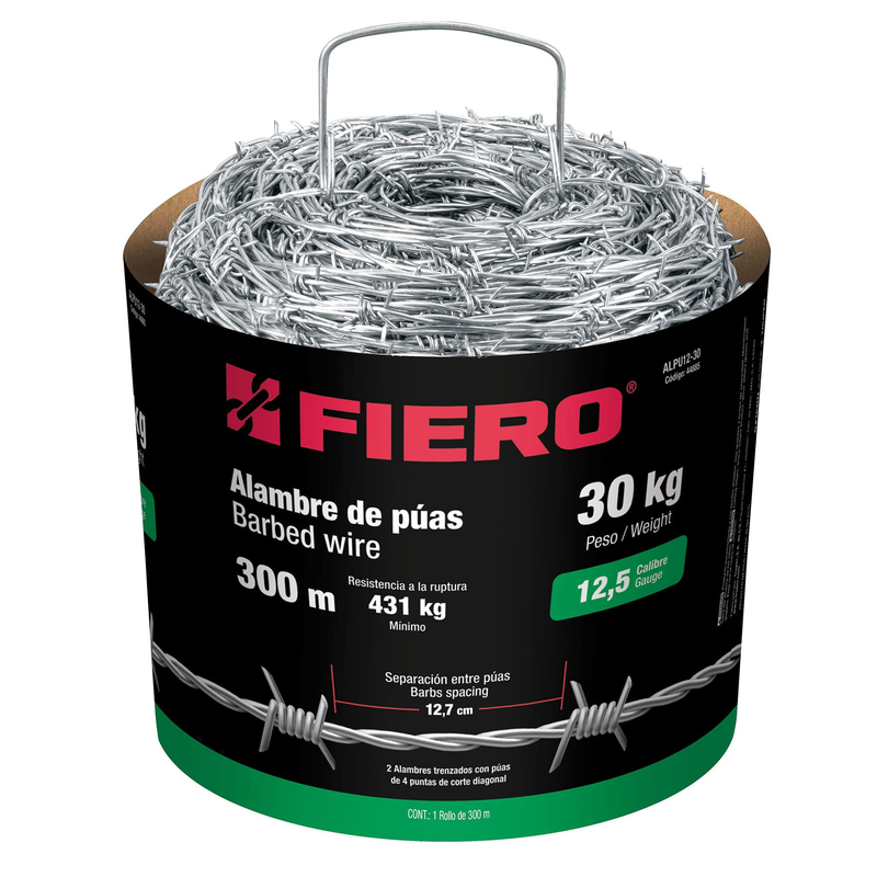 Alambre de púas, calibre 12.5, rollo de 30 Kg.