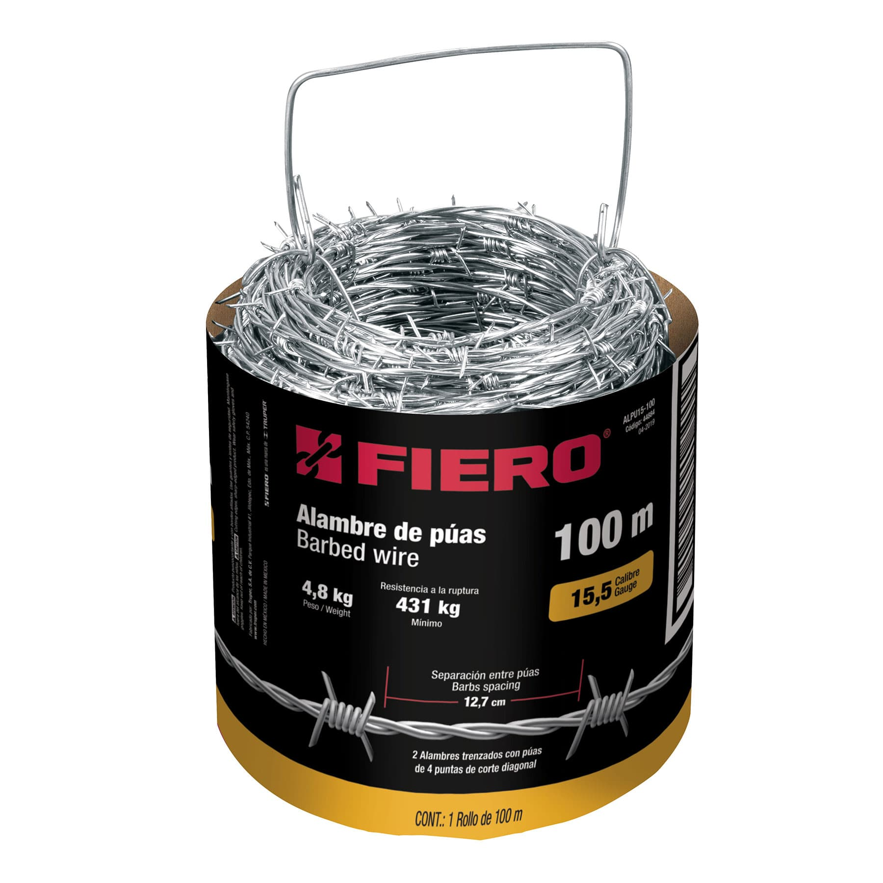 Alambre de púas, calibre 15, rollo de 100m.