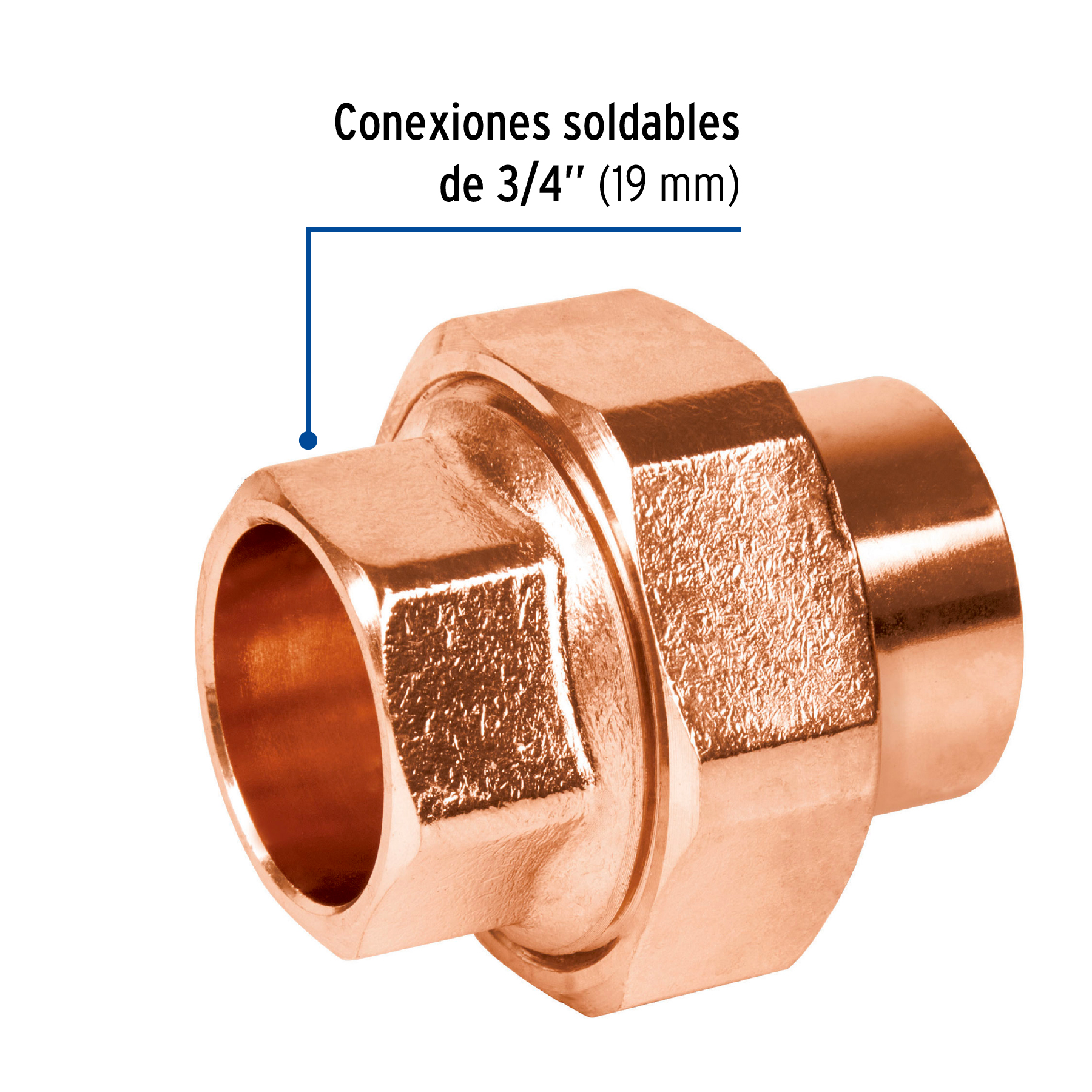 Tuerca unión, cobre a rosca externa, 3/4"