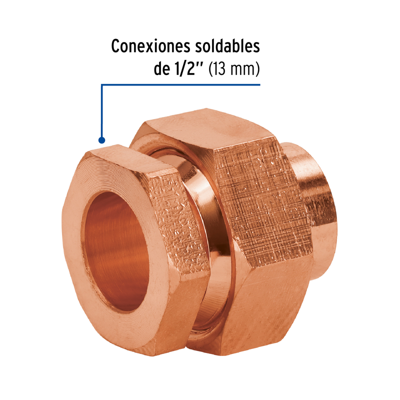 Tuerca unión, cobre a rosca externa, 1/2"