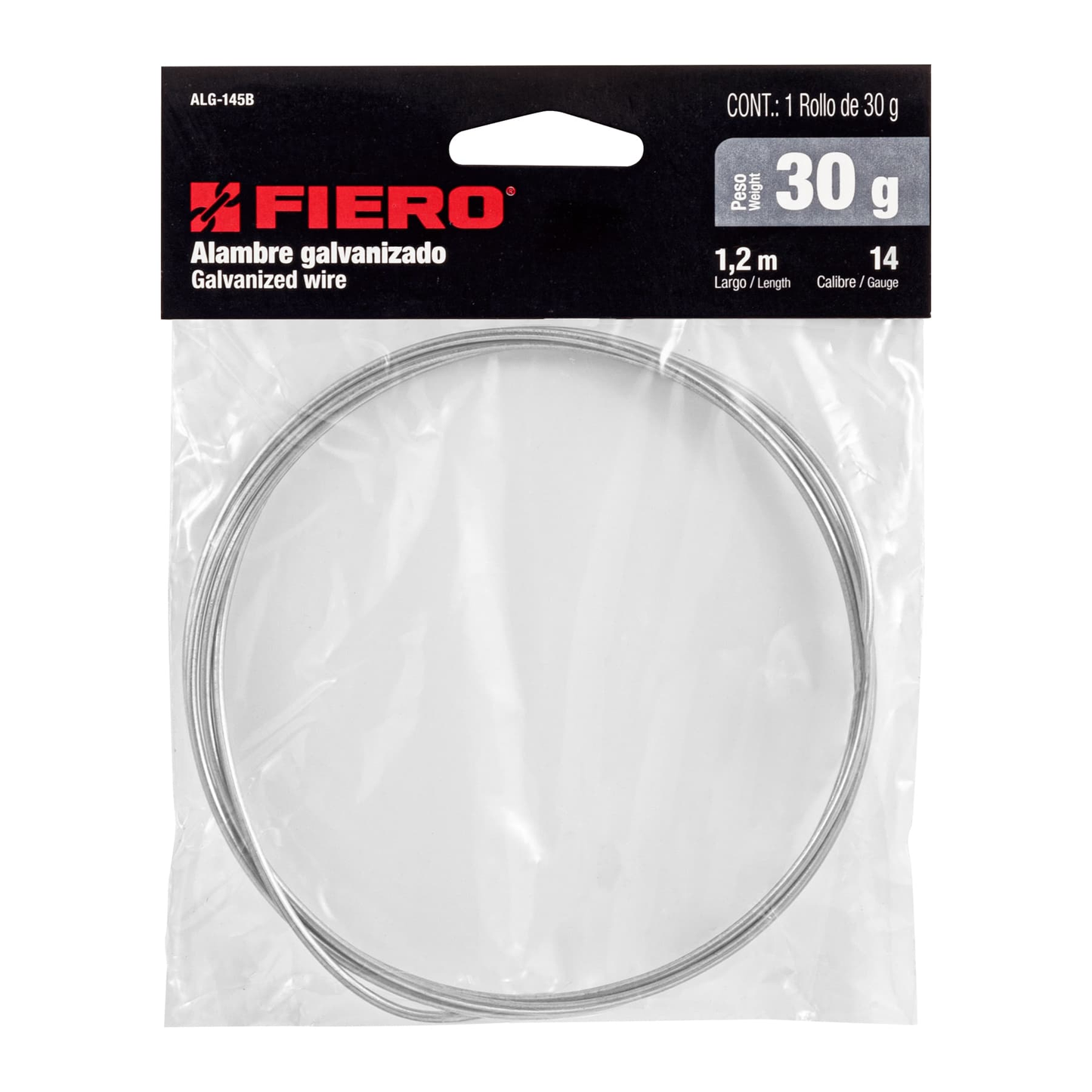 Alambre galvanizado, rollo 30 g, en bolsa, calibre 14.5