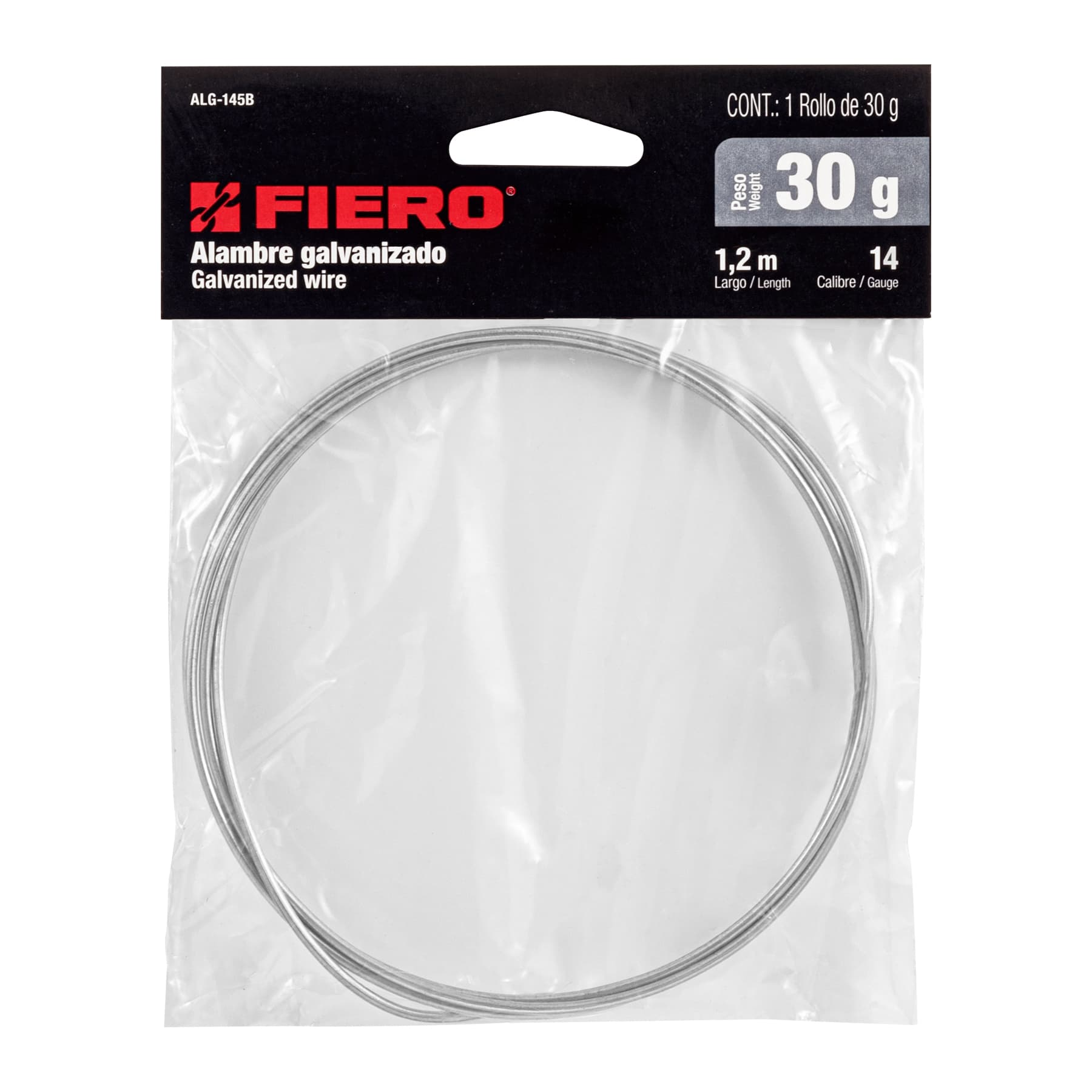 Alambre galvanizado, rollo 30 g, en bolsa, calibre 14.5