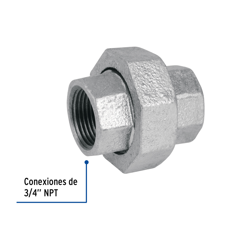 Tuerca unión, acero galvanizado, 3/4"