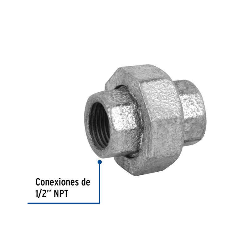 Tuerca unión, acero galvanizado, 1/2"
