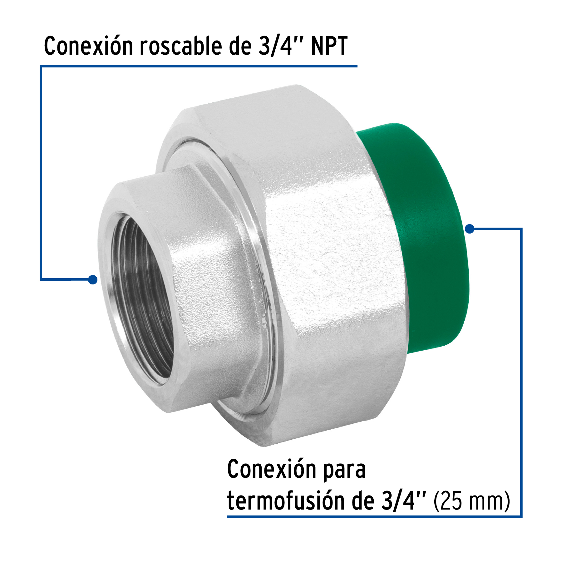 Tuerca unión mixta de PPR, 25mmx3/4"