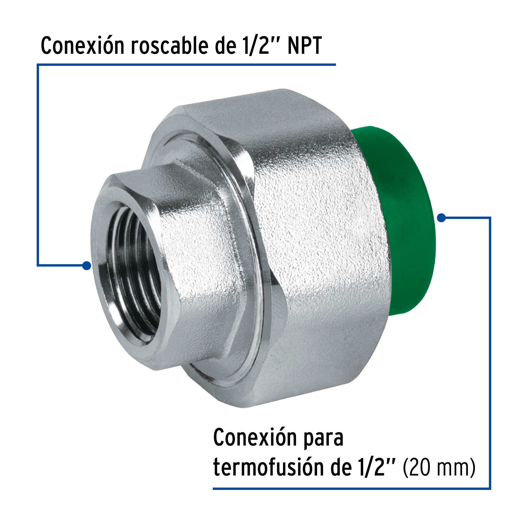 Tuerca unión mixta de PPR, 20mmx1/2"