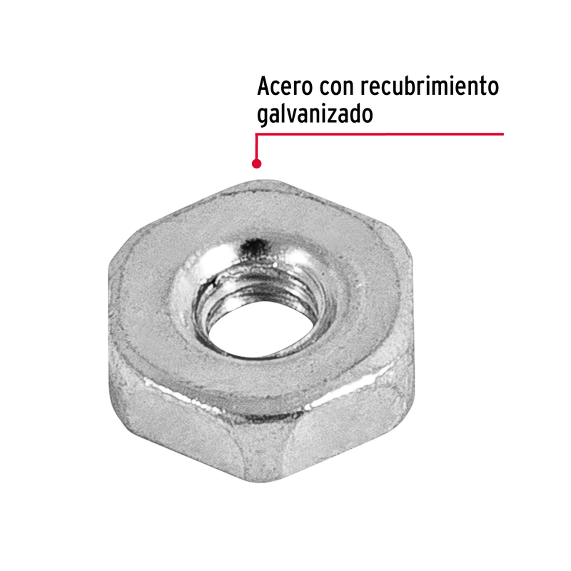 Tuerca de acero hexagonal de 1/8" tipo sakamura, 1,000 pzas