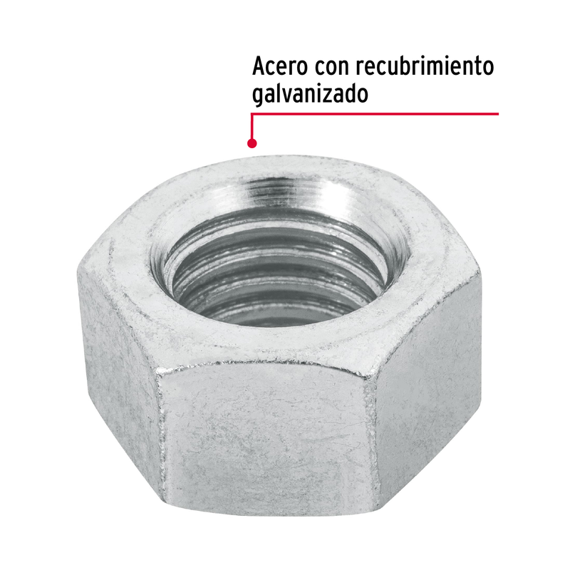 Tuerca de acero galvanizado hexagonal de 5/8", 25 pzas