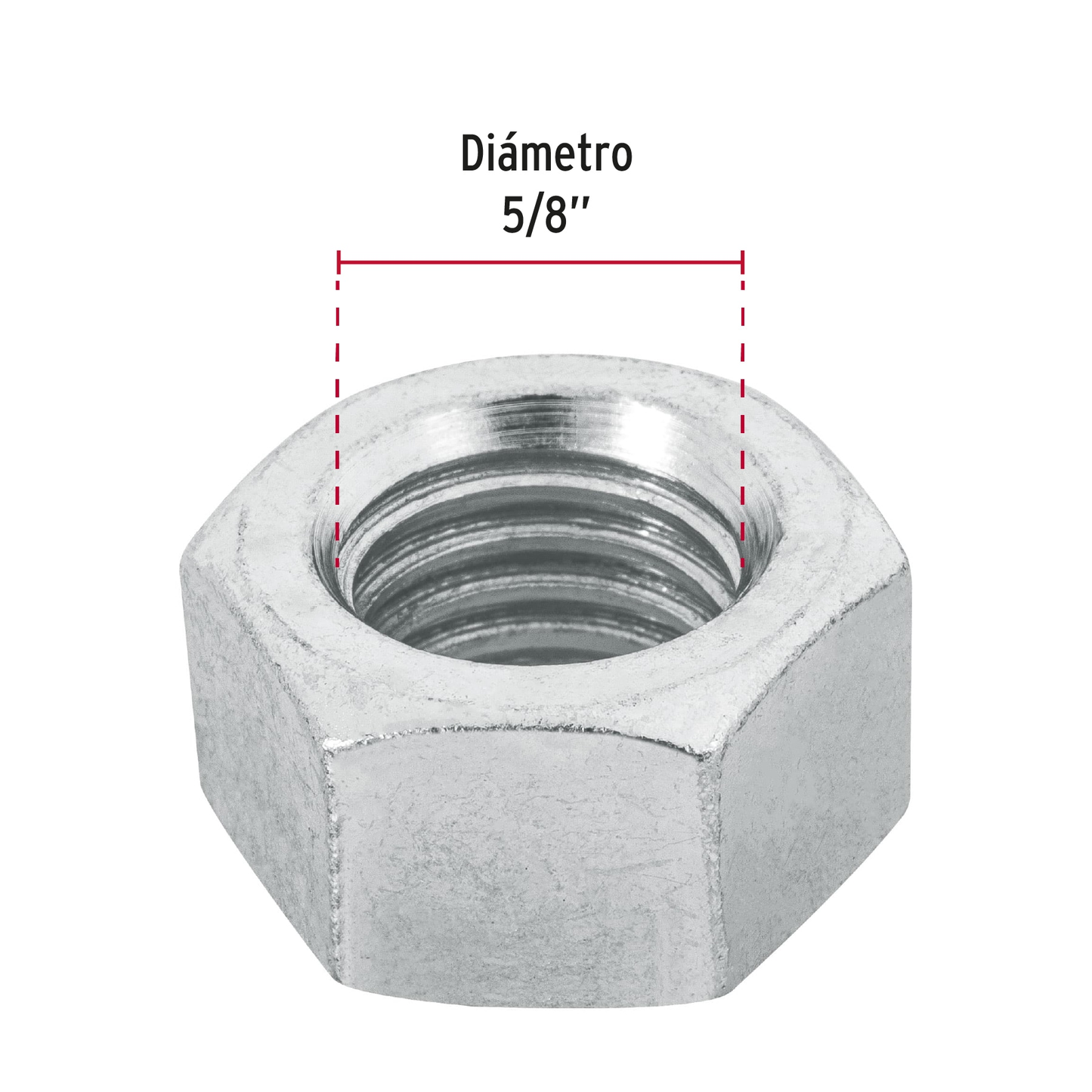Tuerca de acero galvanizado hexagonal de 5/8", 25 pzas