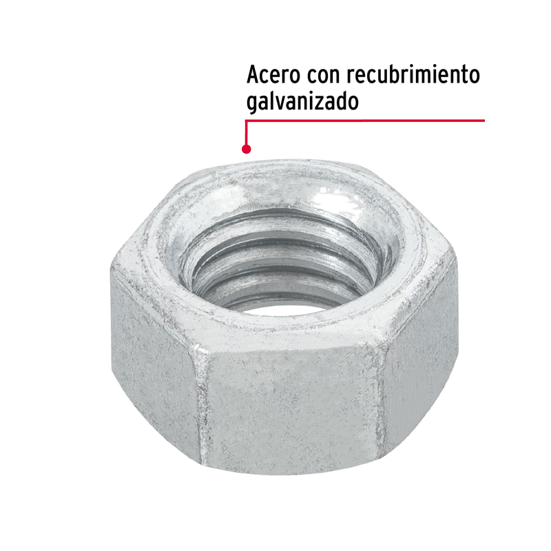 Tuerca de acero galvanizado hexagonal de 3/8", 100 pzas