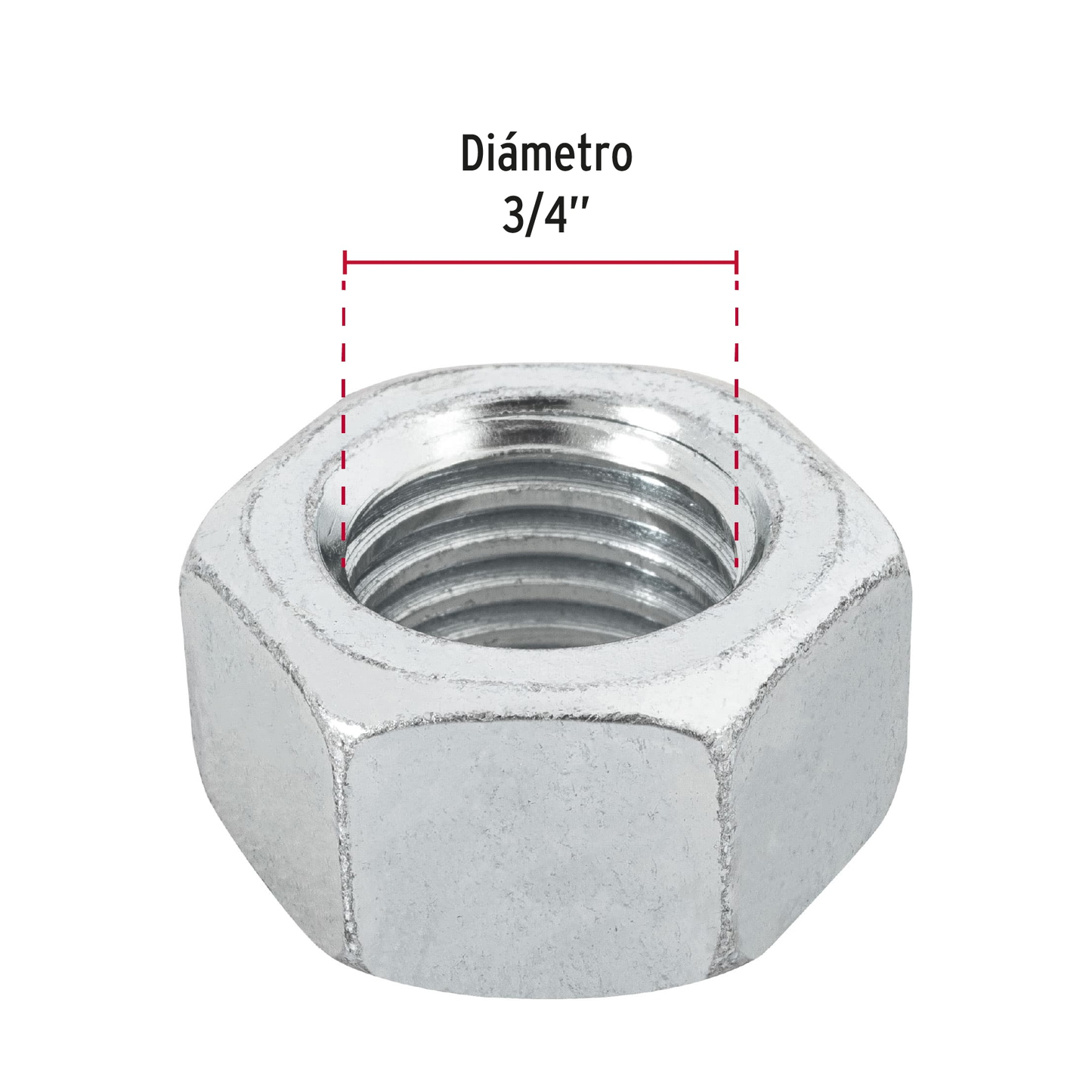 Tuerca de acero galvanizado hexagonal de 3/4", 15 pzas