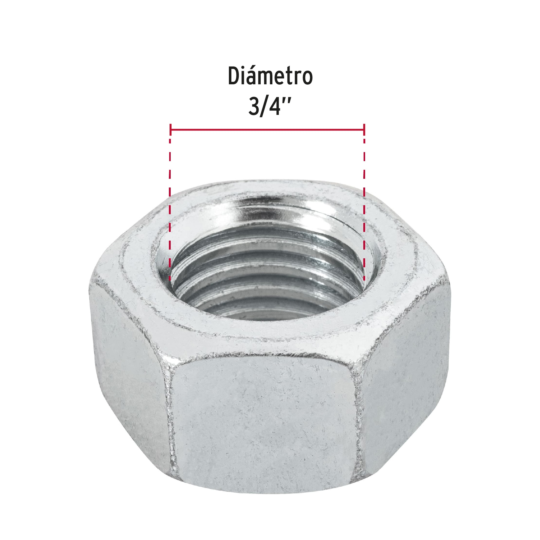 Tuerca de acero galvanizado hexagonal de 3/4", 15 pzas