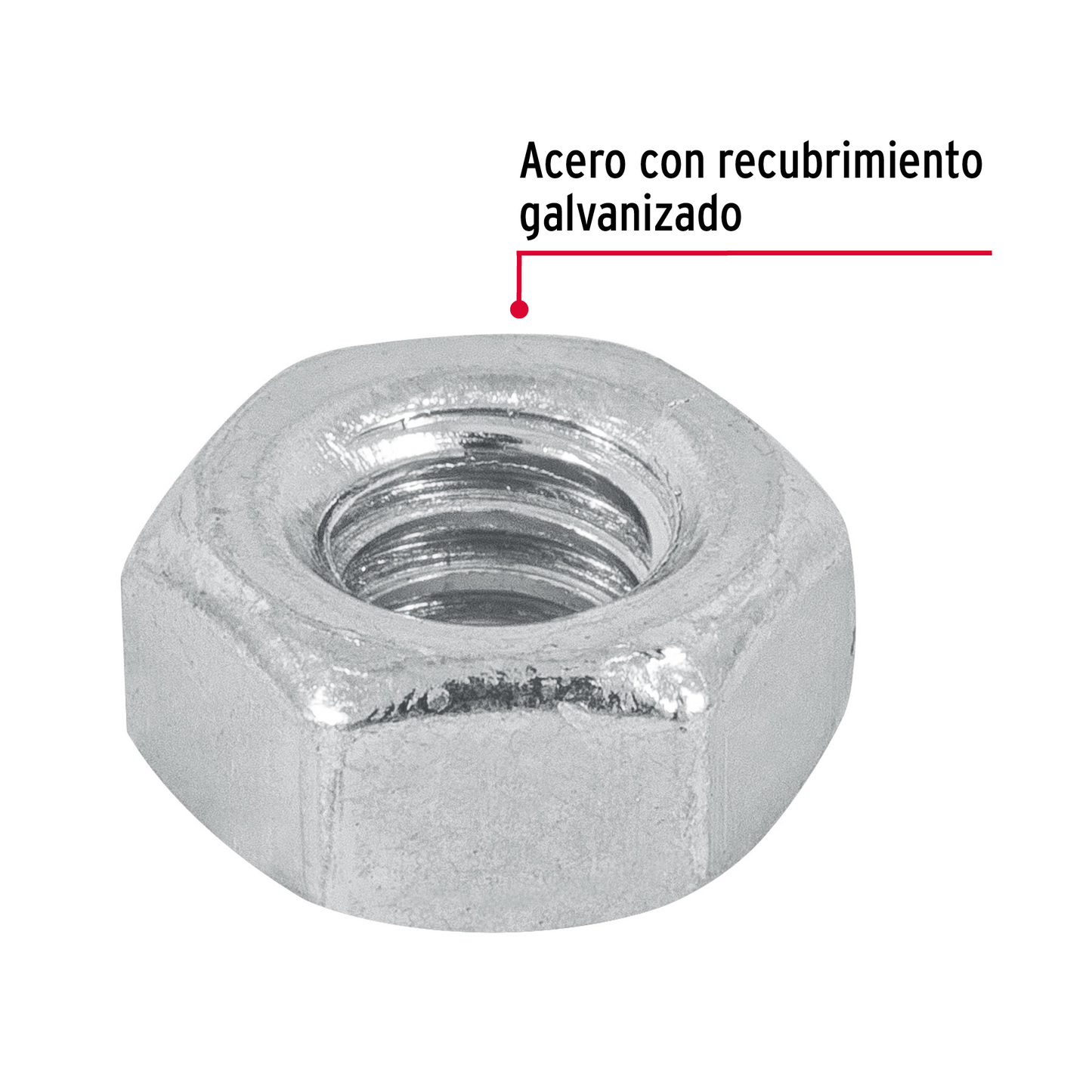 Tuerca de acero galvanizado hexagonal de 1/4", 250 pzas