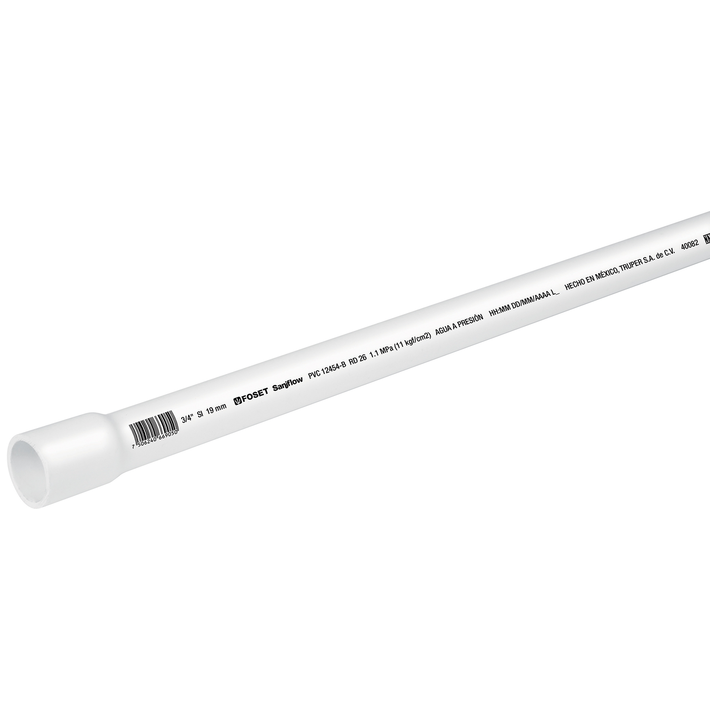 Tubo hidráulico PVC, 3/4", RD 26, 3 metros