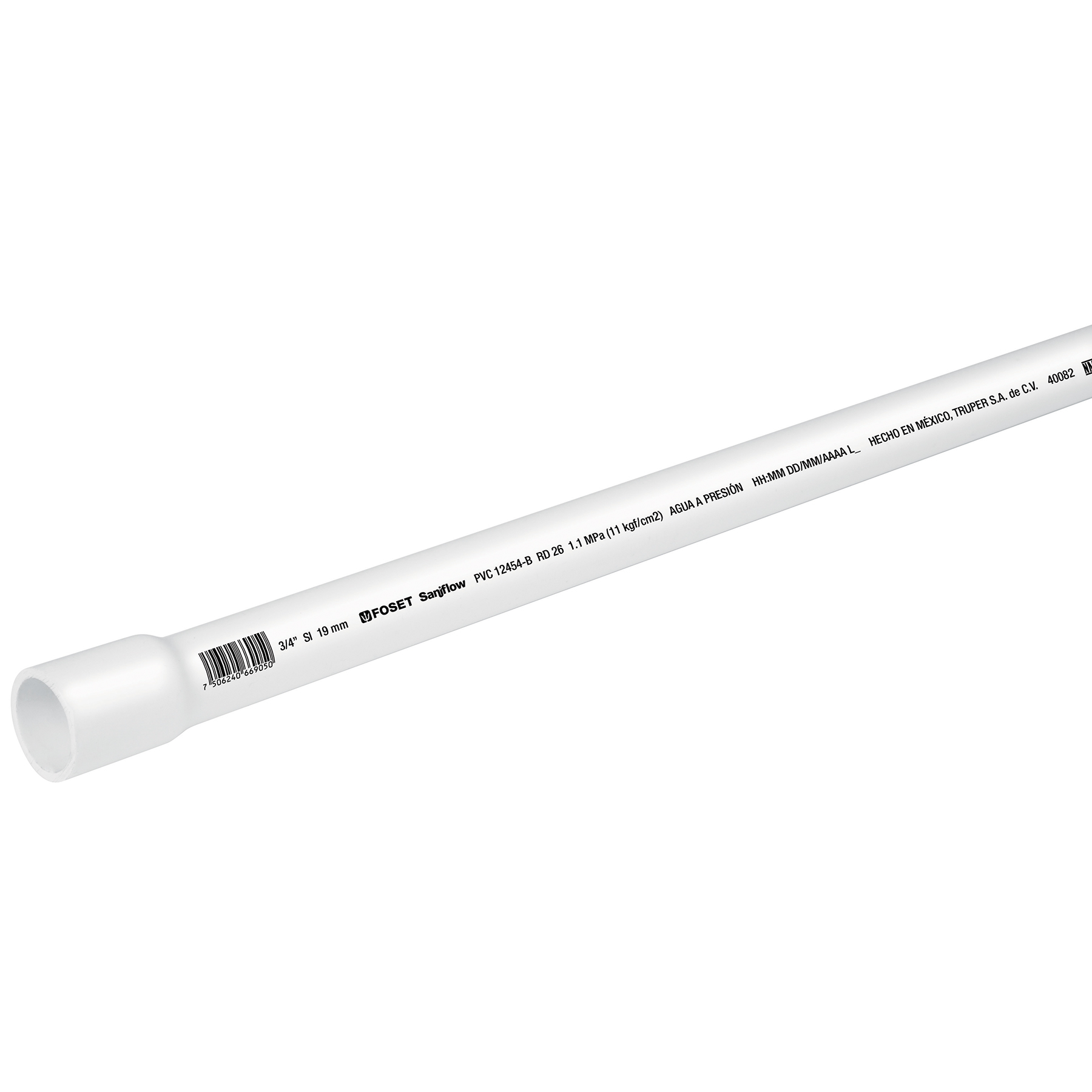 Tubo hidráulico PVC, 3/4", RD 26, 3 metros