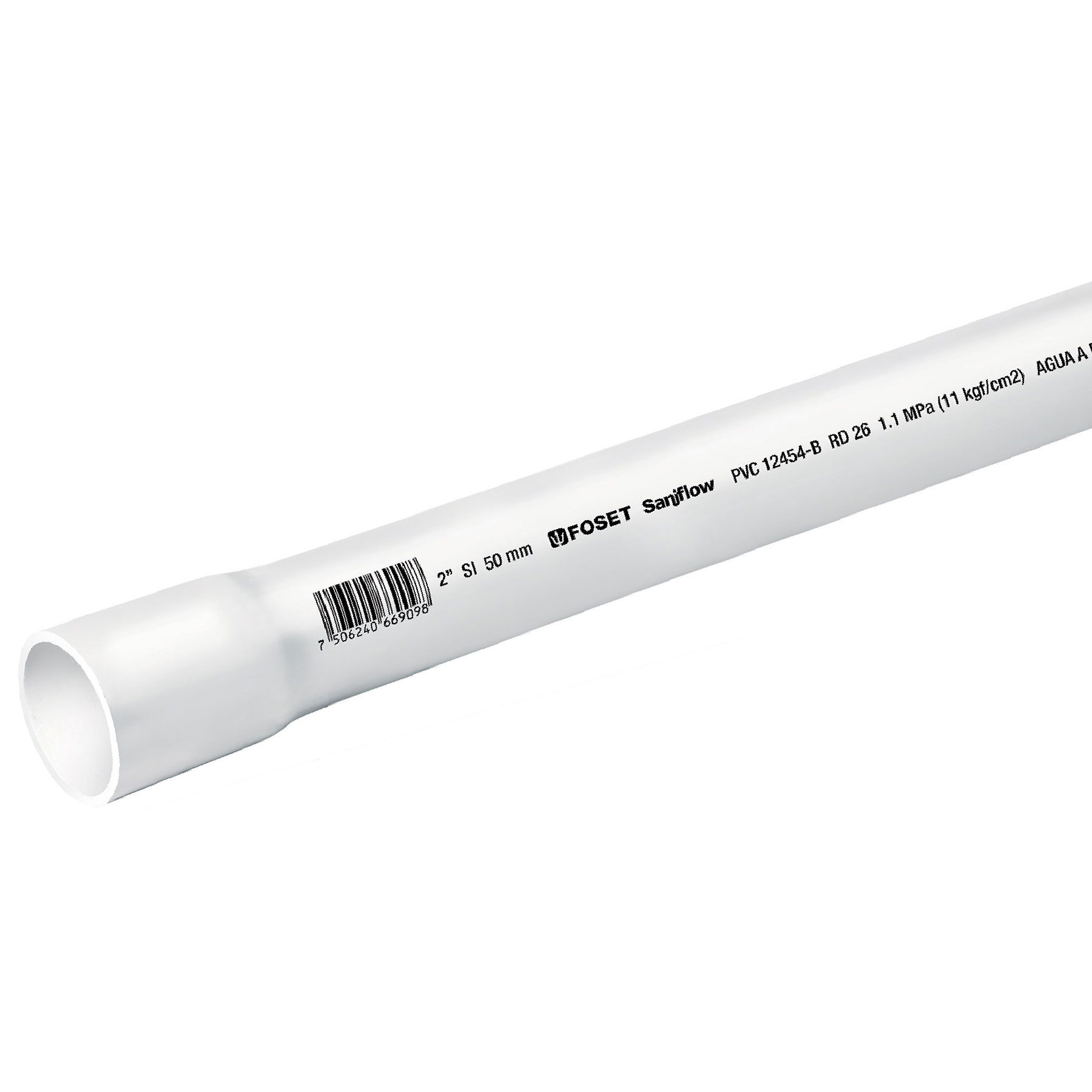 Tubo hidráulico PVC, 2", RD 26, 3 metros