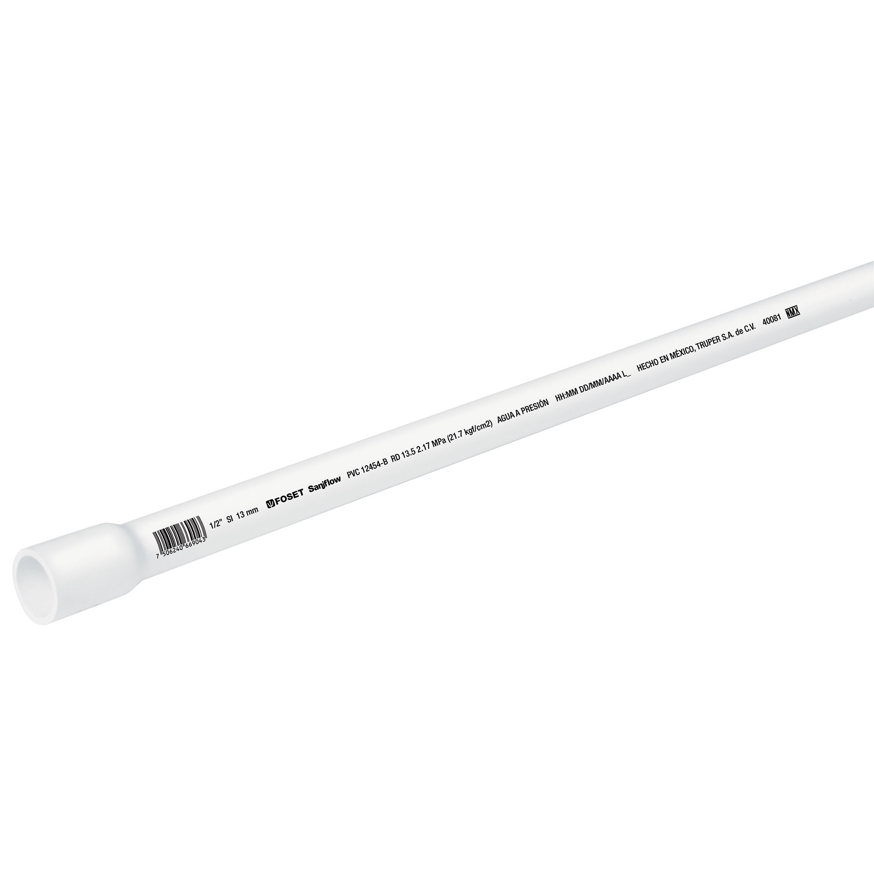 Tubo hidráulico PVC, 1/2", RD 13.5, 3 metros