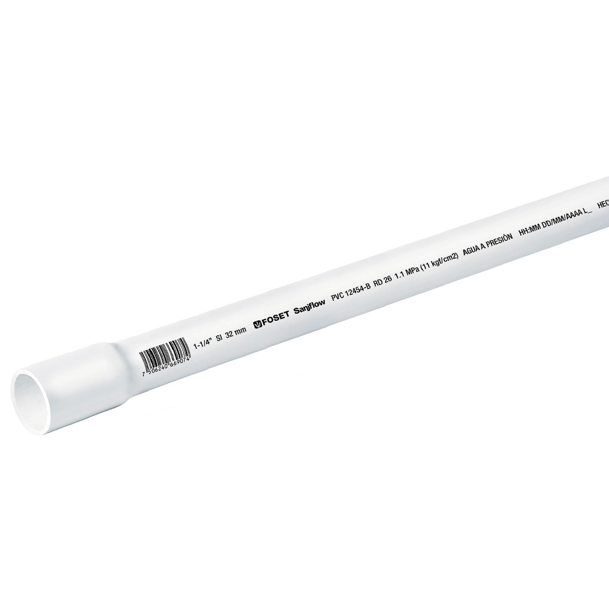 Tubo hidráulico PVC, 1-1/4", RD 26, 3 metros