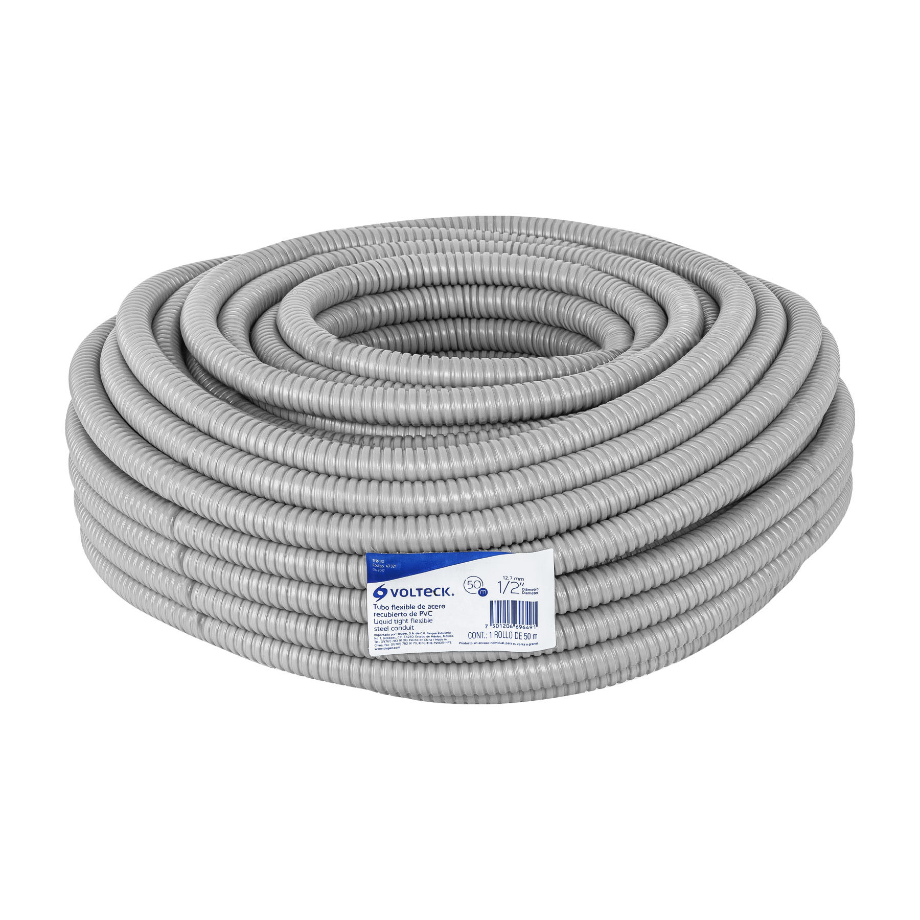 Tubo flexible recubierto de pvc 1/2", rollo 50 m, Volteck